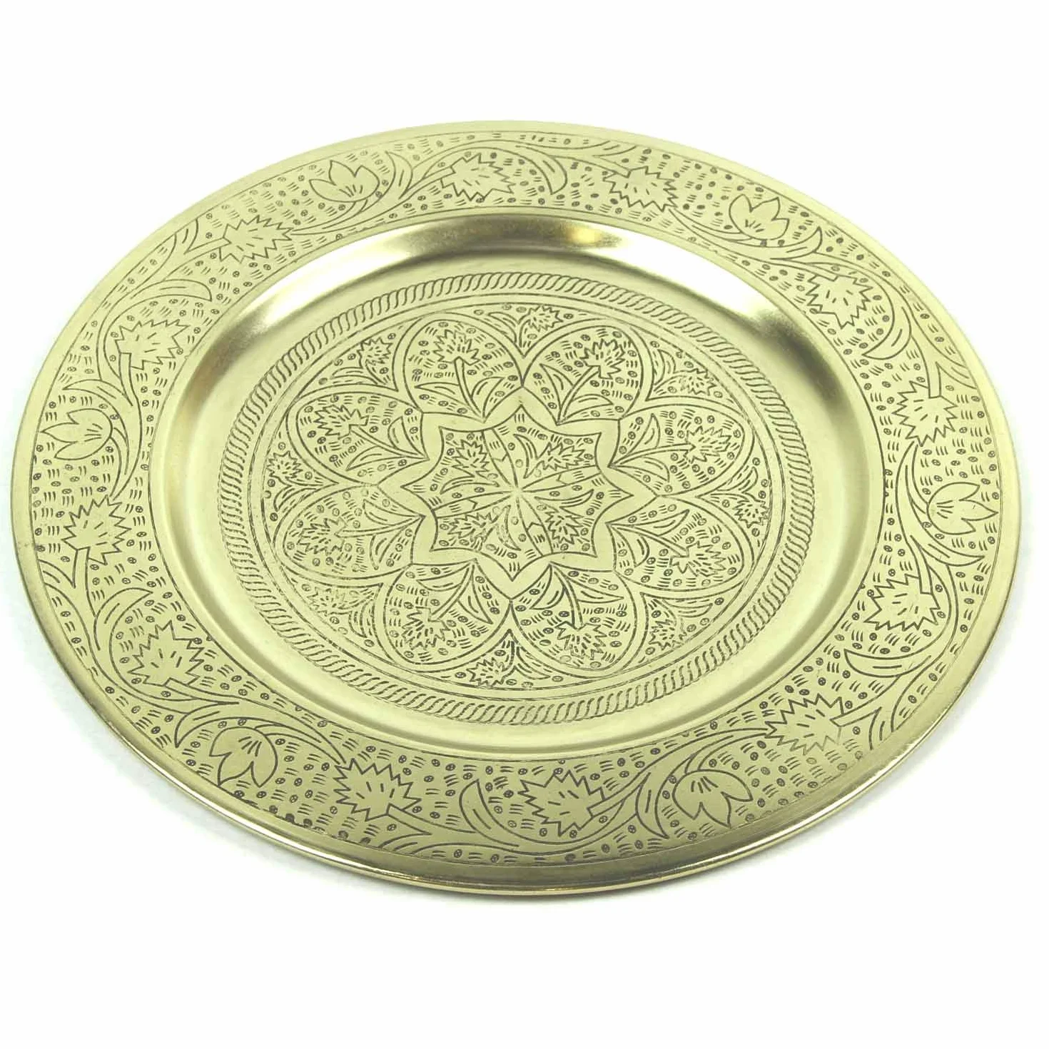 Marokańska taca do serwowania Nermin Ø 50 cm okrągła metal antyczne złoto orientalna na herbatę Boho Chic dekoracja stołu