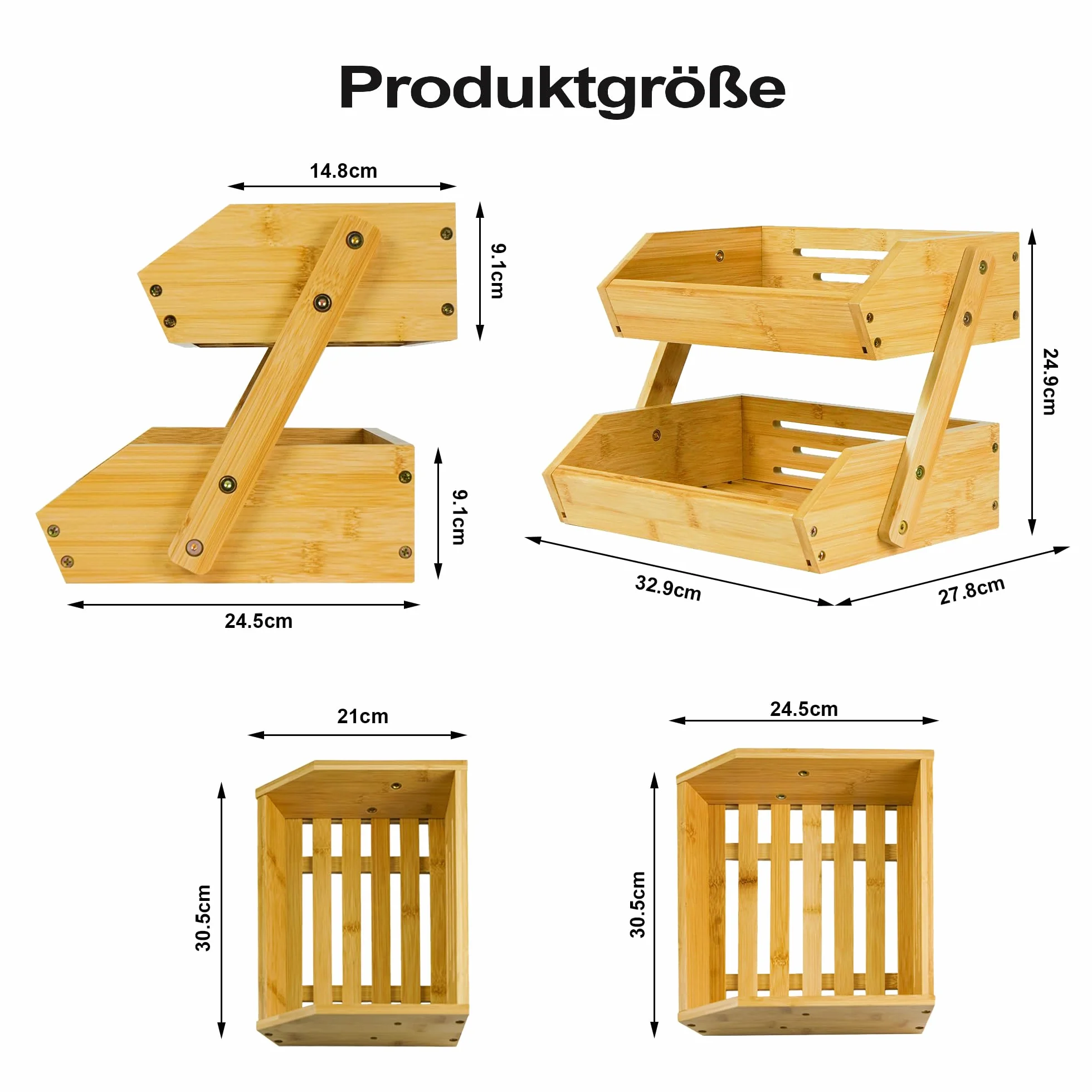 AdelDream 2-poziomowy kosz na owoce bambusowy z ekspozycją na owoce i ekspozycją na owoce (dwusegmentowy kosz na owoce)