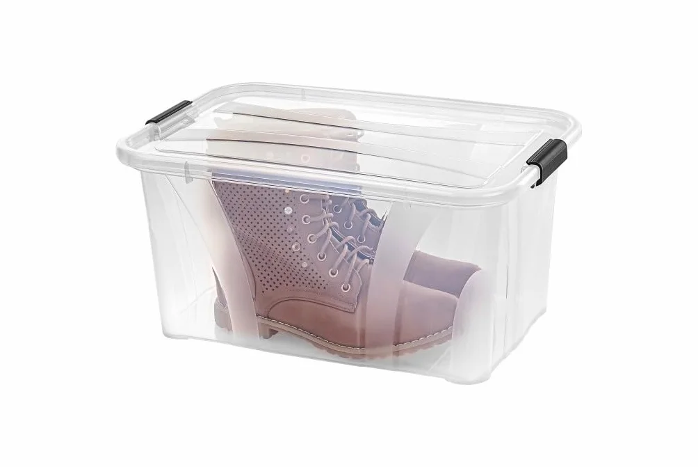 Plastikowy Pojemnik Z Pokrywą Do Przechowywania 14 Litrów, Pudełko Na Zabawki Dokumenty Ubrania Organizer Transparentny Przezroczysty, 1 Sztuka (14 L)