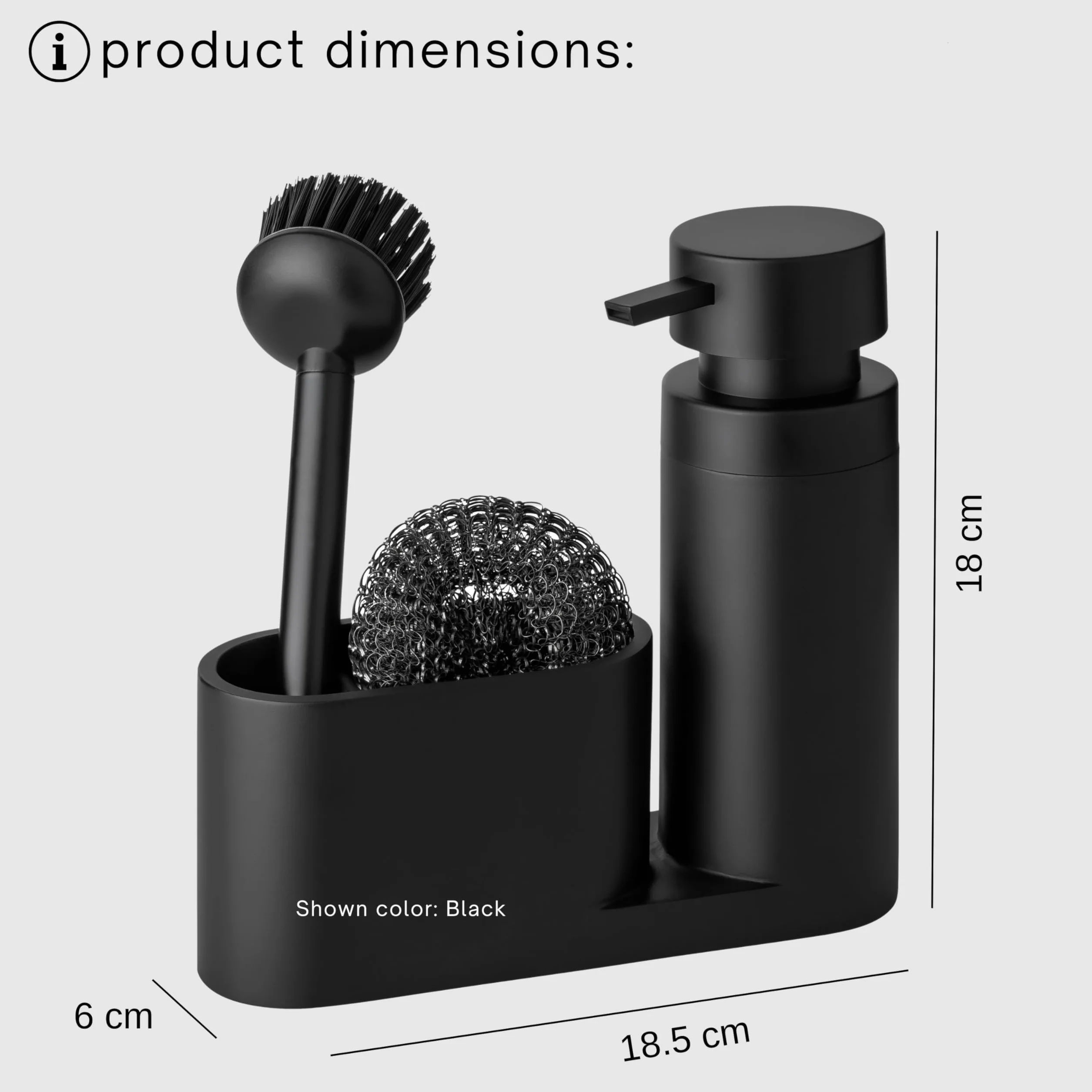 Black Sweden Home Designerski organizer do zlewozmywaka ze sztucznego kamienia ze szczotką i stalową gąbką – organizer kuchenny zestaw do zlewozmywaka czarny matowy – dozownik płynu do mycia naczyń
