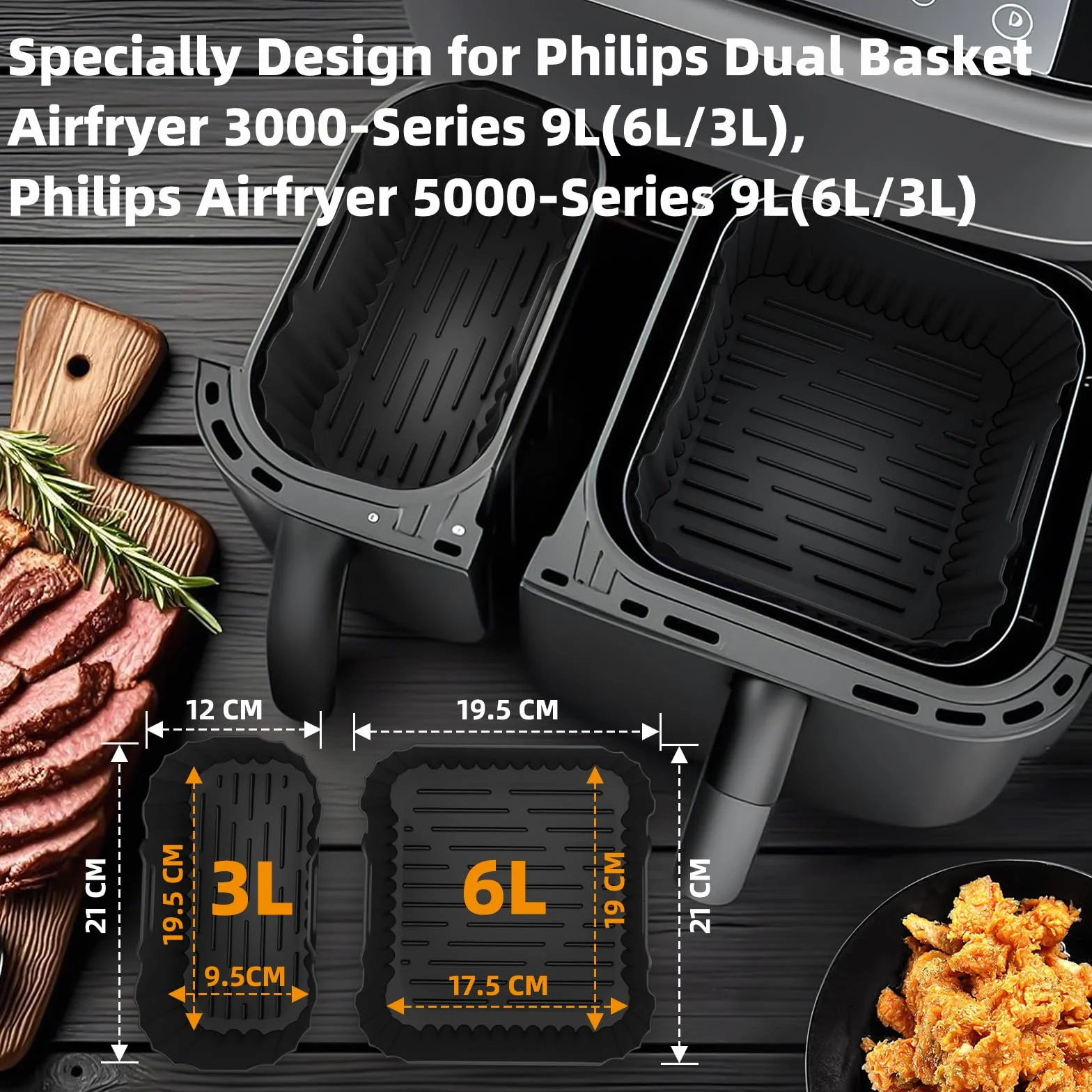 HONYAO Silikonowa Frytkownica Akcesoria do Philips Airfryer Dual Basket 3000 Series 9L NA350/00, 2 sztuki Akcesoria do Frytkownicy na Gorące Powietrze do Philips Steam Airfryer 5000 Series NA550/00