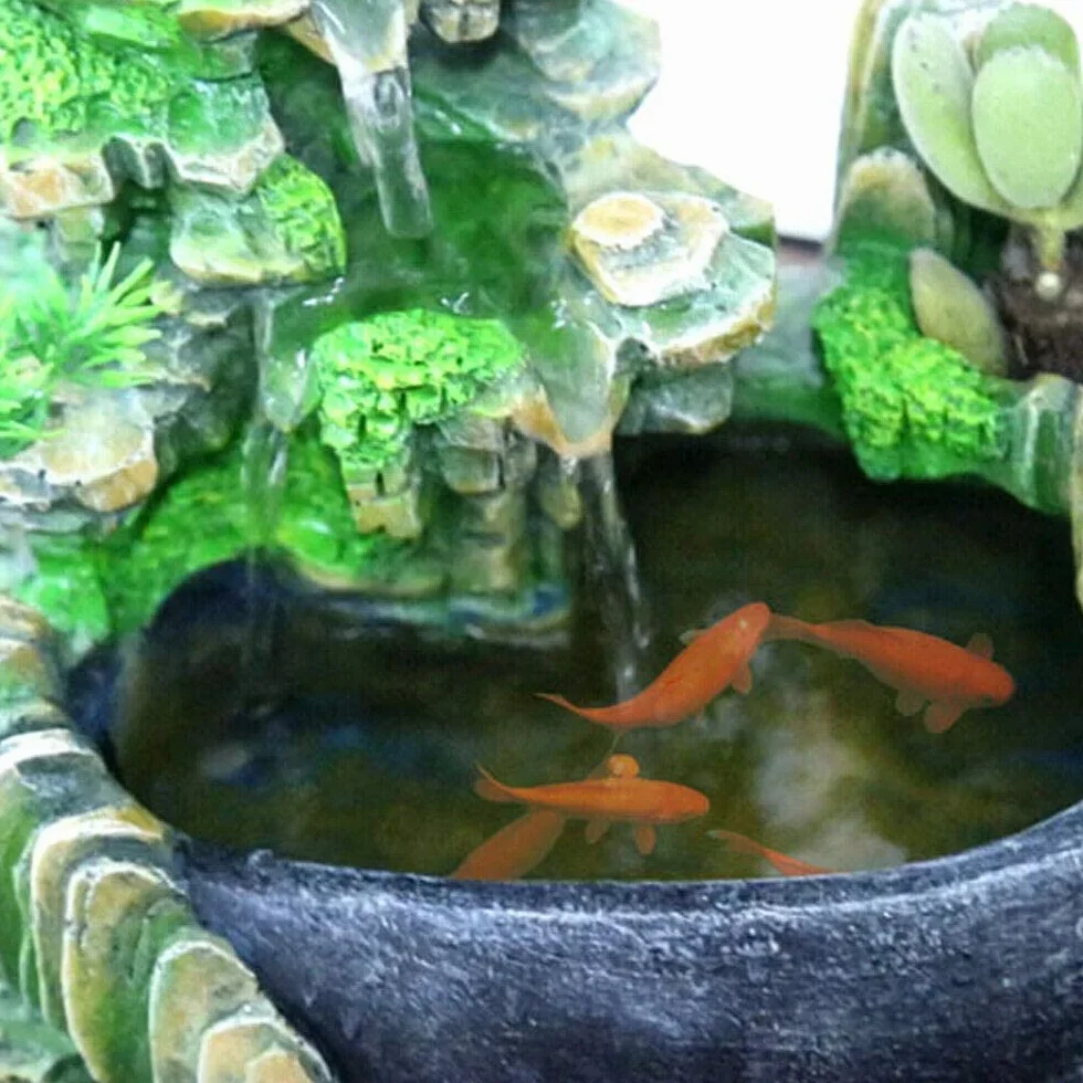 Fontanna na biurko, fontanna LED z wodospadem ze zmianą koloru, wewnętrzna fontanna na biurko do dekoracji biurka Symulacja Rockery Humidifier Decor (EU 220V)