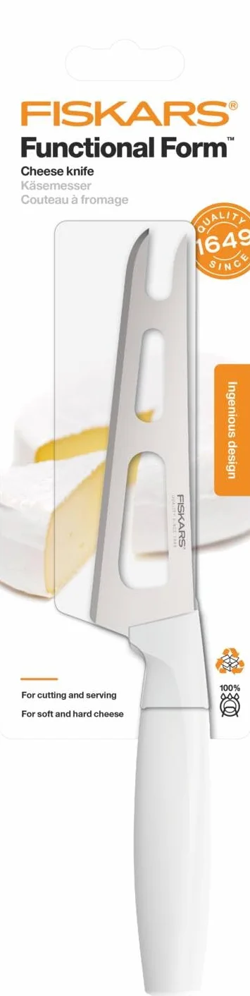 Fiskars Nóż do sera, Functional Form, Długość całkowita: 24 cm, Stal/tworzywo sztuczne, Biały, 1015987