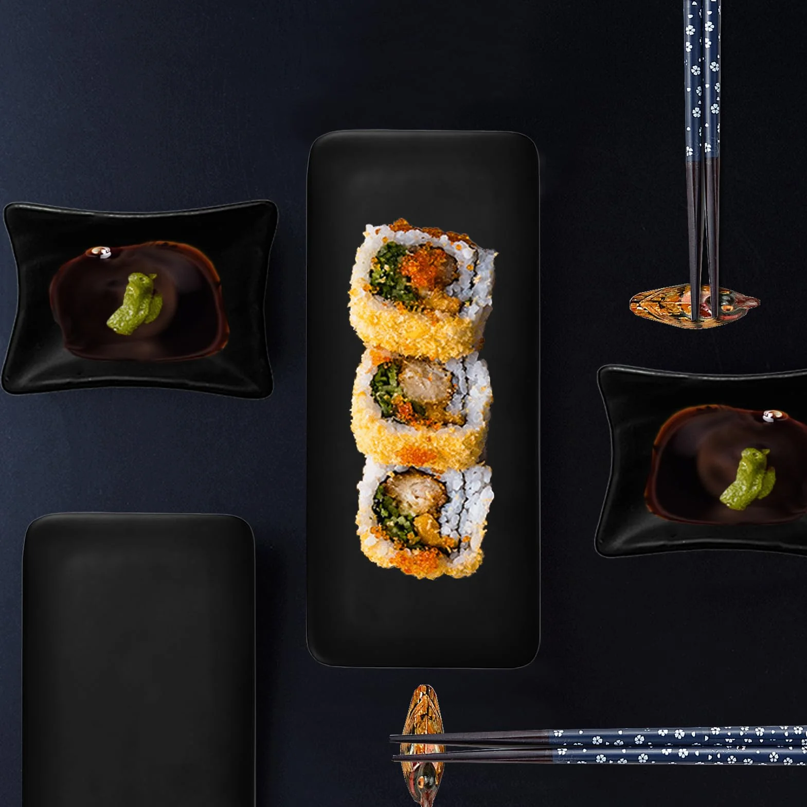 Artcome 8-częściowy zestaw talerzy do sushi i naczynii do sosów w japońskim stylu