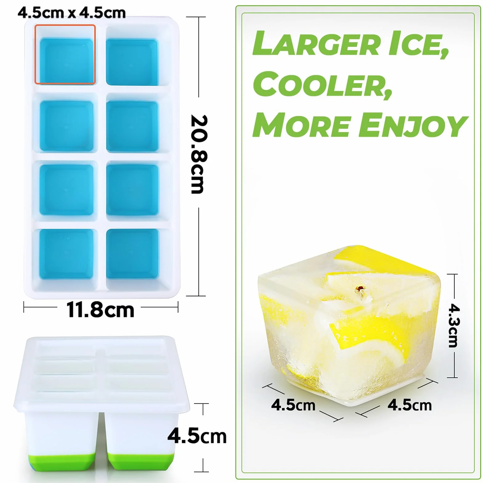 Duża Foremka do Lodu z Pokrywką, Jrsibo 2-szt Silikonowa Taca na Kostki Lodu Bezpieczny i Wolny od BPA, Forma do Kostek Lodu Ice Cube Tray Formy Lodowe do Koktajli, Piwa, Whisky (Niebieski)