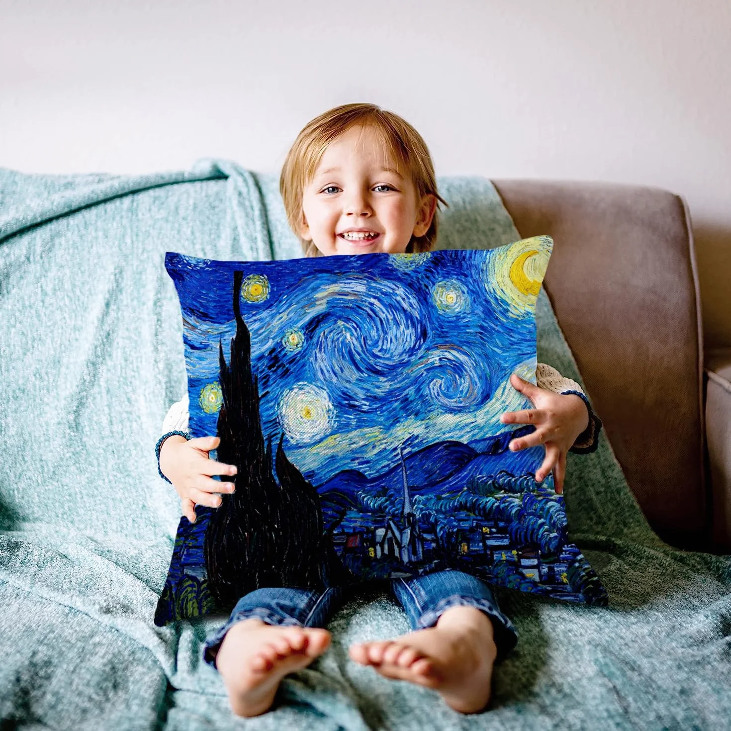 HUASHUZI Poszewka na poduszkę Gwiaździsta noc Van Gogha prezenty dekoracje poszewka na poduszkę dekoracyjna dom do salonu kanapa sofa 45 x 45 cm