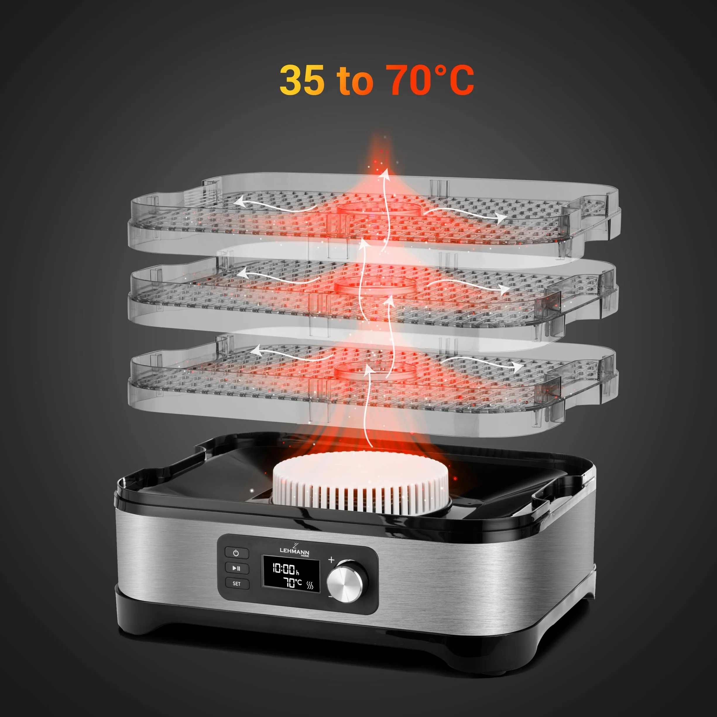 Lehmann LHOFD-4525 suszarka do grzybów 450 W stal nierdzewna 5 poziomów regulator temperatury 35-70°C