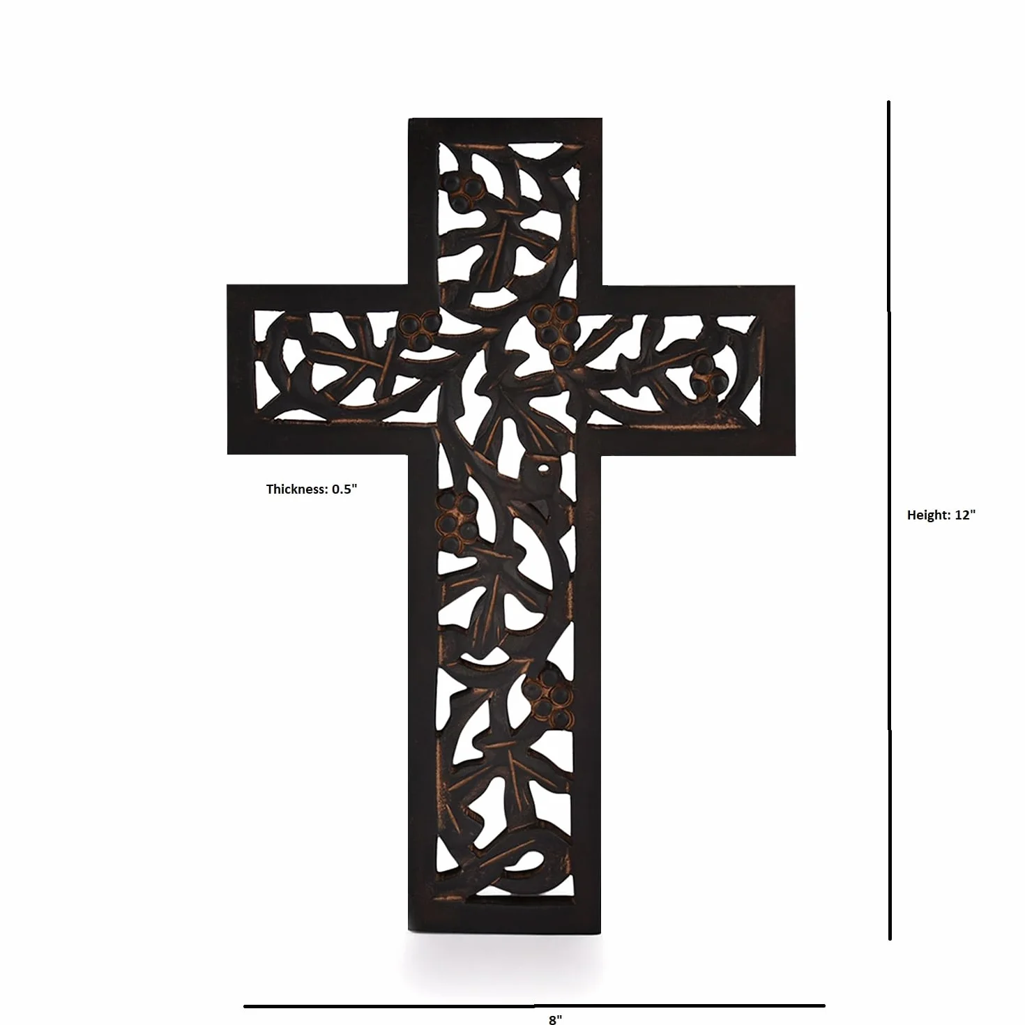 Indus Lifespace Prezenty drewniana tablica ścienna krzyż długa wisząca z ręcznie rzeźbionym kwiatowym wzorem religijny ołtarz dom salon dekoracja lekka (30,48 cm x 20,32 cm x 1,27 cm)
