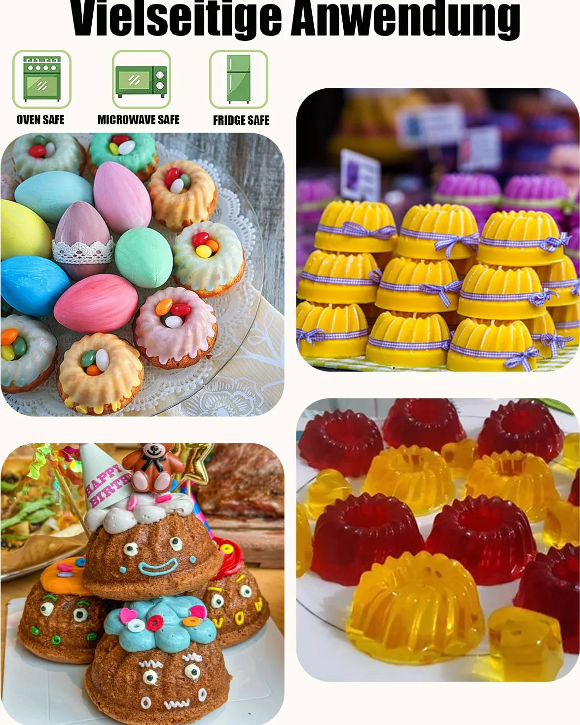 Zestaw 12 mini silikonowych foremek do kouglofa wielokrotnego użytku do muffinów, cupcake’ów, babeczek i mini kouglofów, Ø 8 cm, wysokość 5 cm