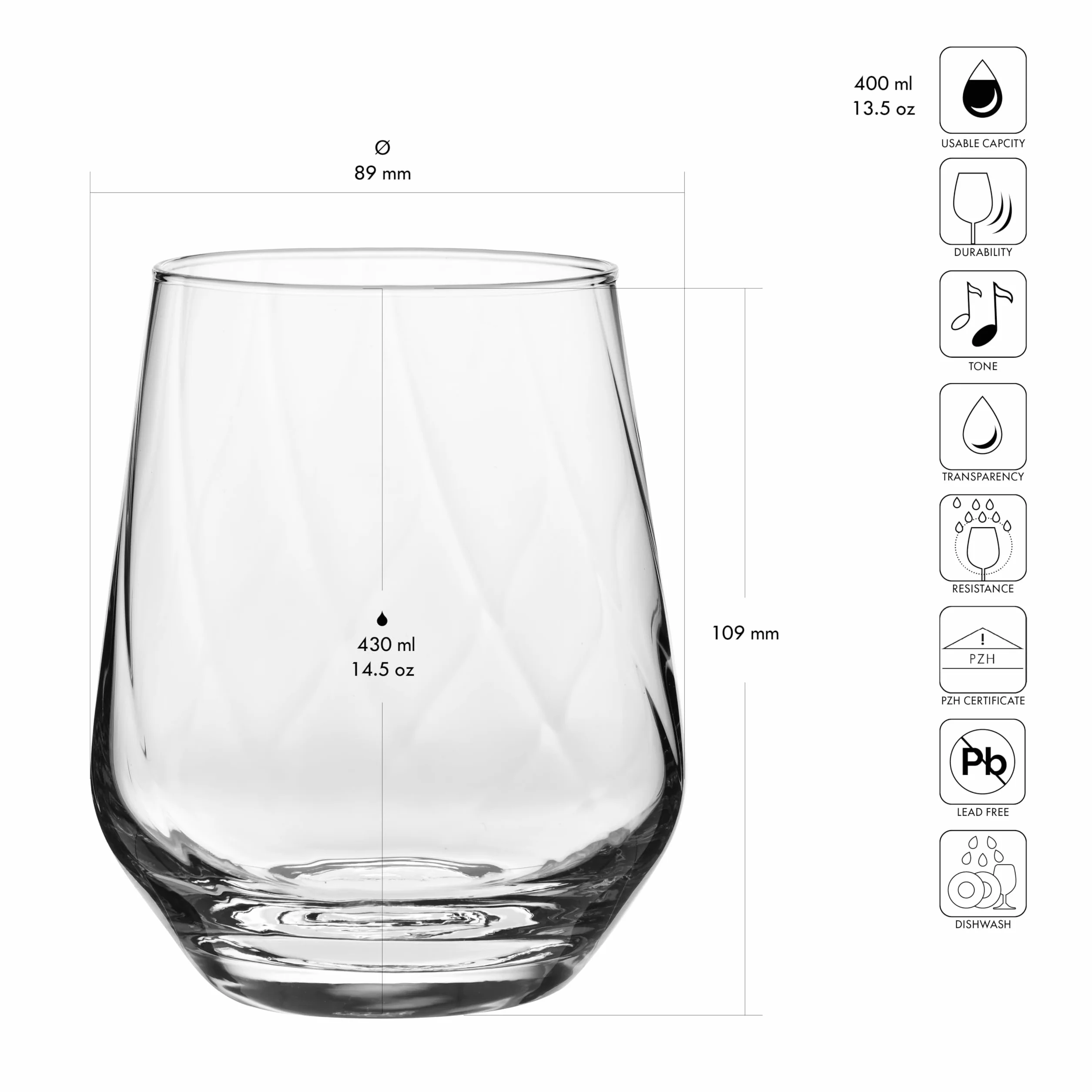 KROSNO Splendour LUMI Szklanki do Napojów 430 ml Zestaw 3 szt – Szkło Kryształowe Bezołowiowe, Nowoczesne, Eleganckie Szklanki do Wody, Soków i Koktajli, Wyprodukowane w Europie