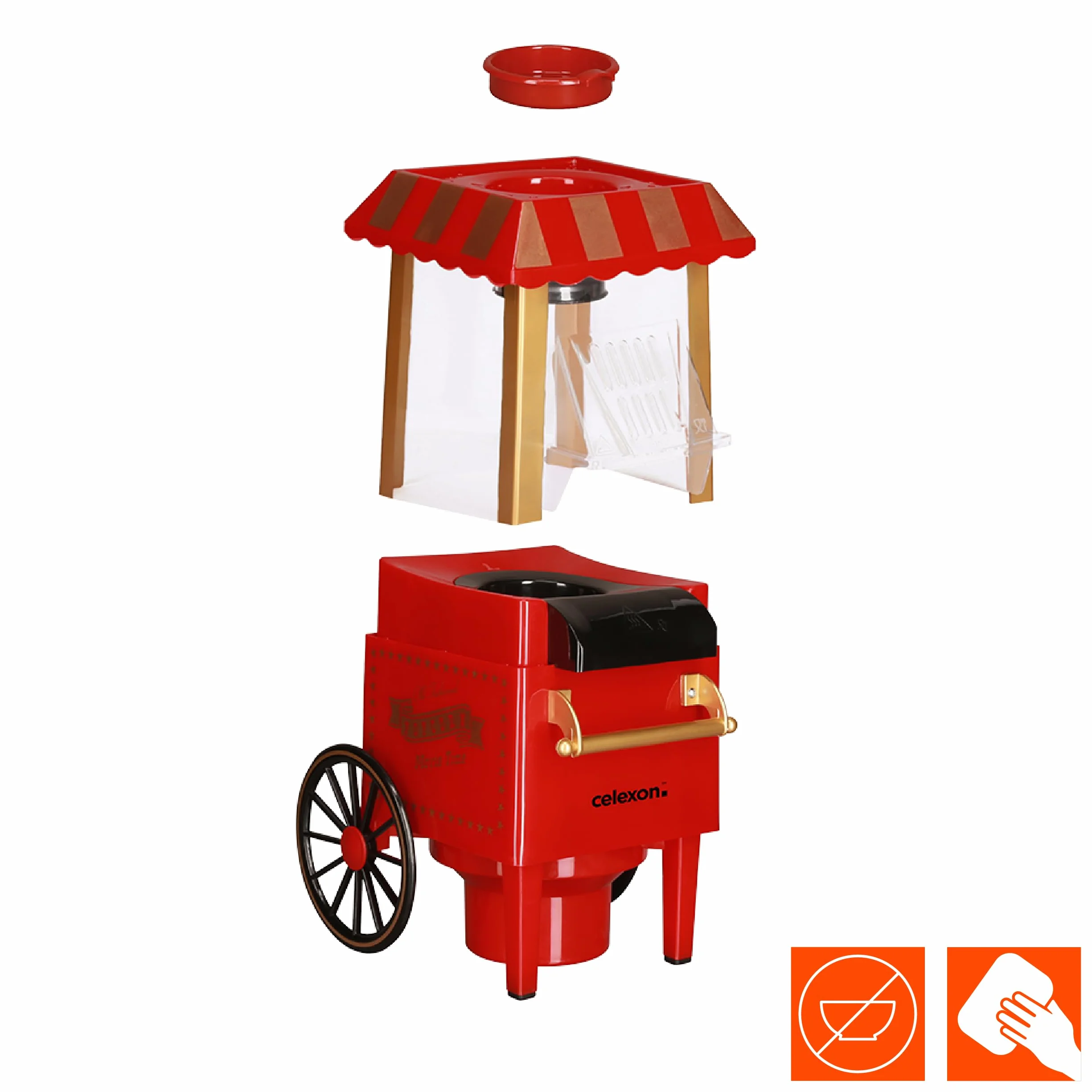 celexon CinePop CP500 maszyna do popcornu 24x19x39,5 cm czerwony retro bez oleju