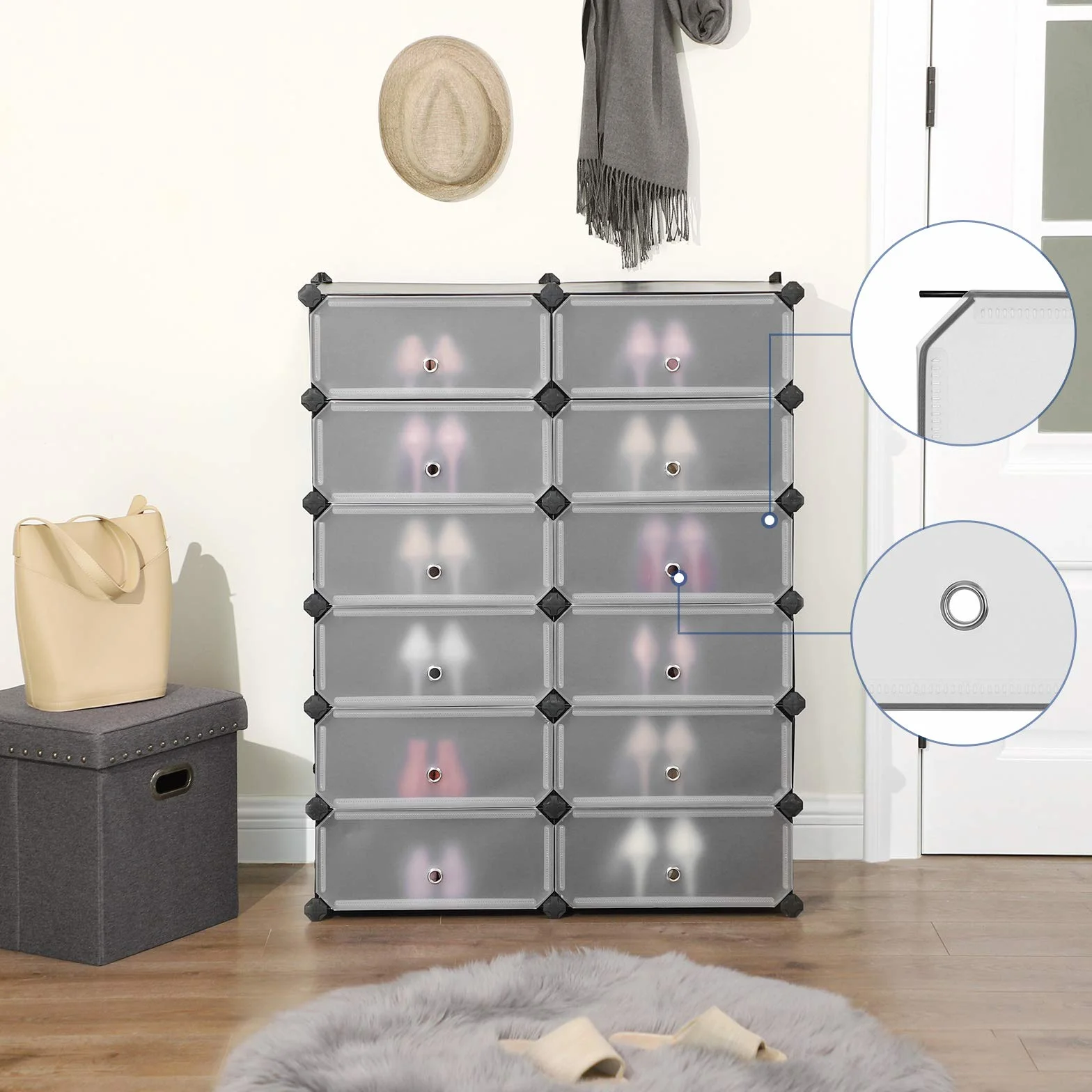 SONGMICS LPC26HV1 Regał na buty z tworzywa sztucznego, system regałowy, regał wtykowy, regał do przechowywania, szafa na ubrania, metalowy drut, 83 x 31 x 105 cm, czarny