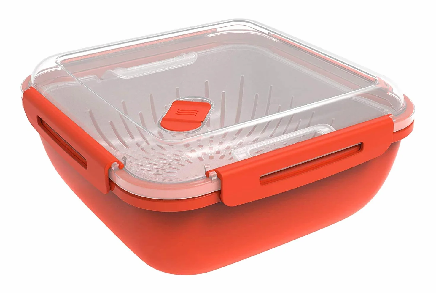 Rotho Memory Microwave szybkowar parowy 1,7 l, z sitkiem, do kuchenki mikrofalowej, tworzywo sztuczne (PP), nie zawiera BPA, czerwony/przezroczysty, 1,7 l (19,5 x 19,5 x 9,1 cm)
