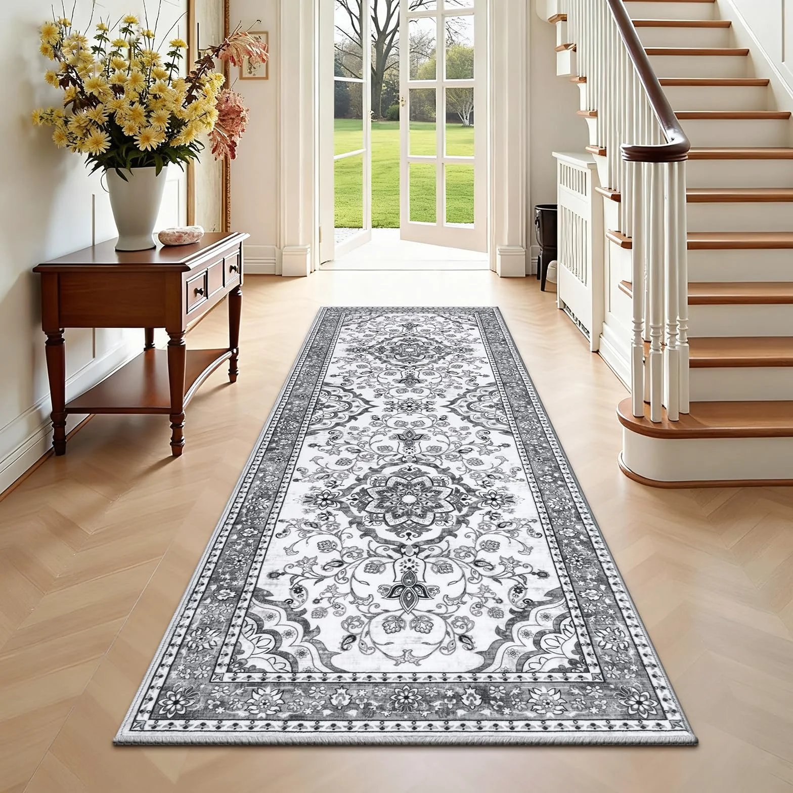 Enyhom Bieżnik dywanowy 80x200 cm, szary, można prać, na korytarz, miękki, kuchenny, chodniki, antypoślizgowe, do kuchni, salonu, pralni