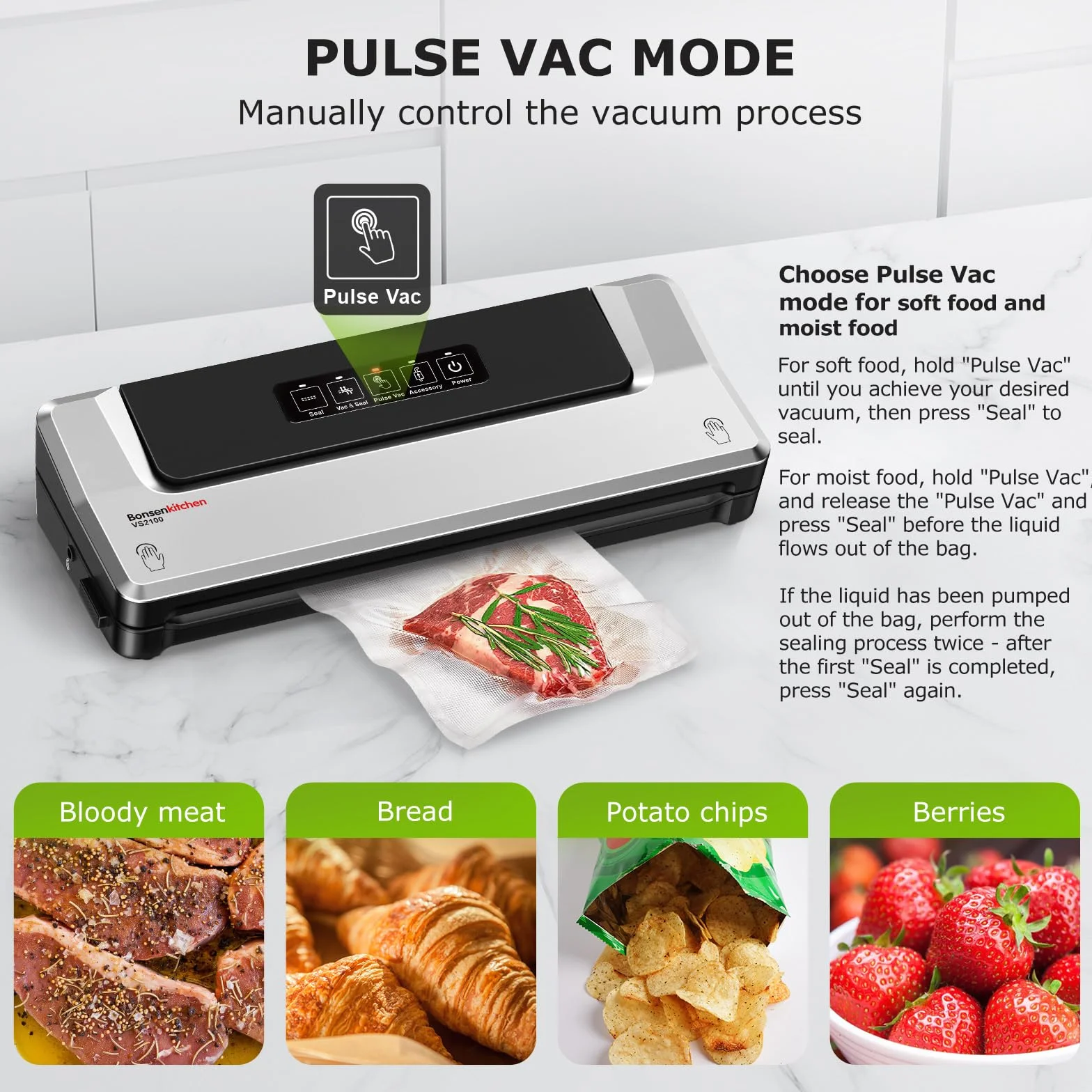Bonsenkitchen Zgrzewarka próżniowa Sous Vide 40 worków próżniowych Srebrny