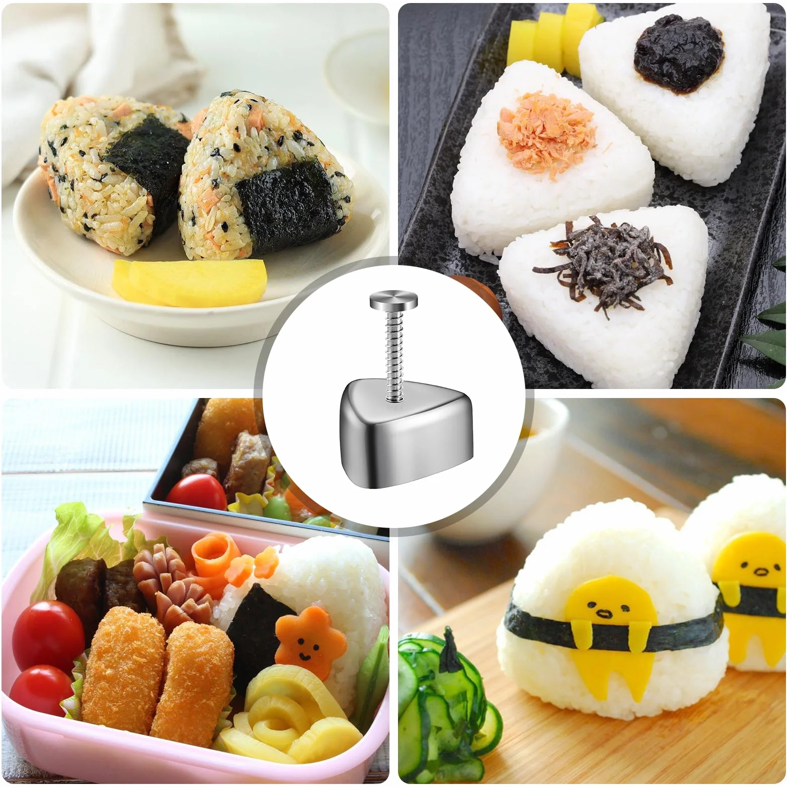 Bordeag Onigiri forma do sushi, 2 sztuki, forma do sushi, forma do sushi, ze stali nierdzewnej, kształt trójkąta, kuleczki ryżowe, narzędzie do samodzielnego wykonania, z łyżeczką do ryżu, do Onigiri