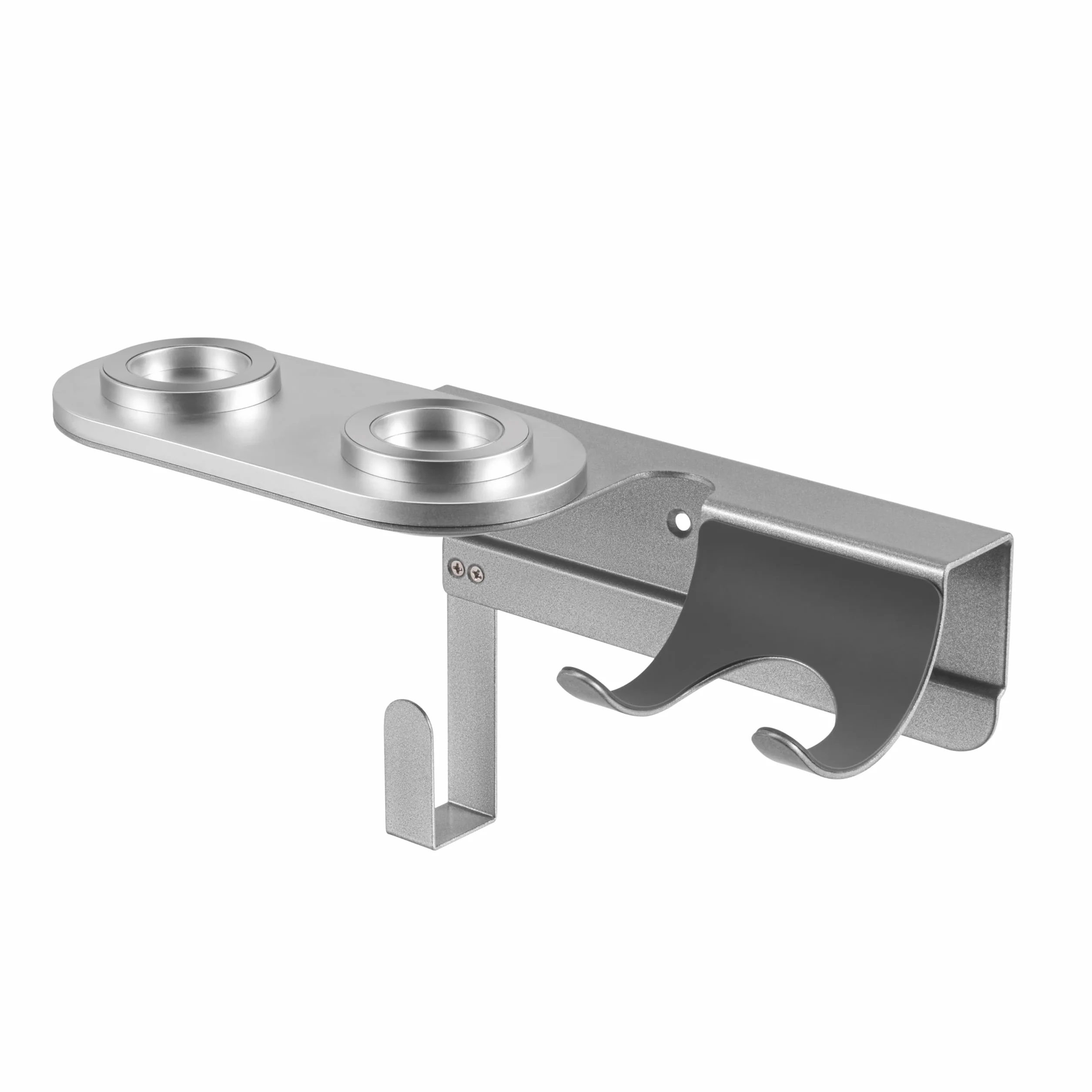 PureMounts® Uchwyt ścienny na suszarkę do włosów Dyson® Supersonic, mocowanie magnetyczne, zarządzanie kablami, nośność do 5 kg, podkładka silikonowa, metaliczny szary