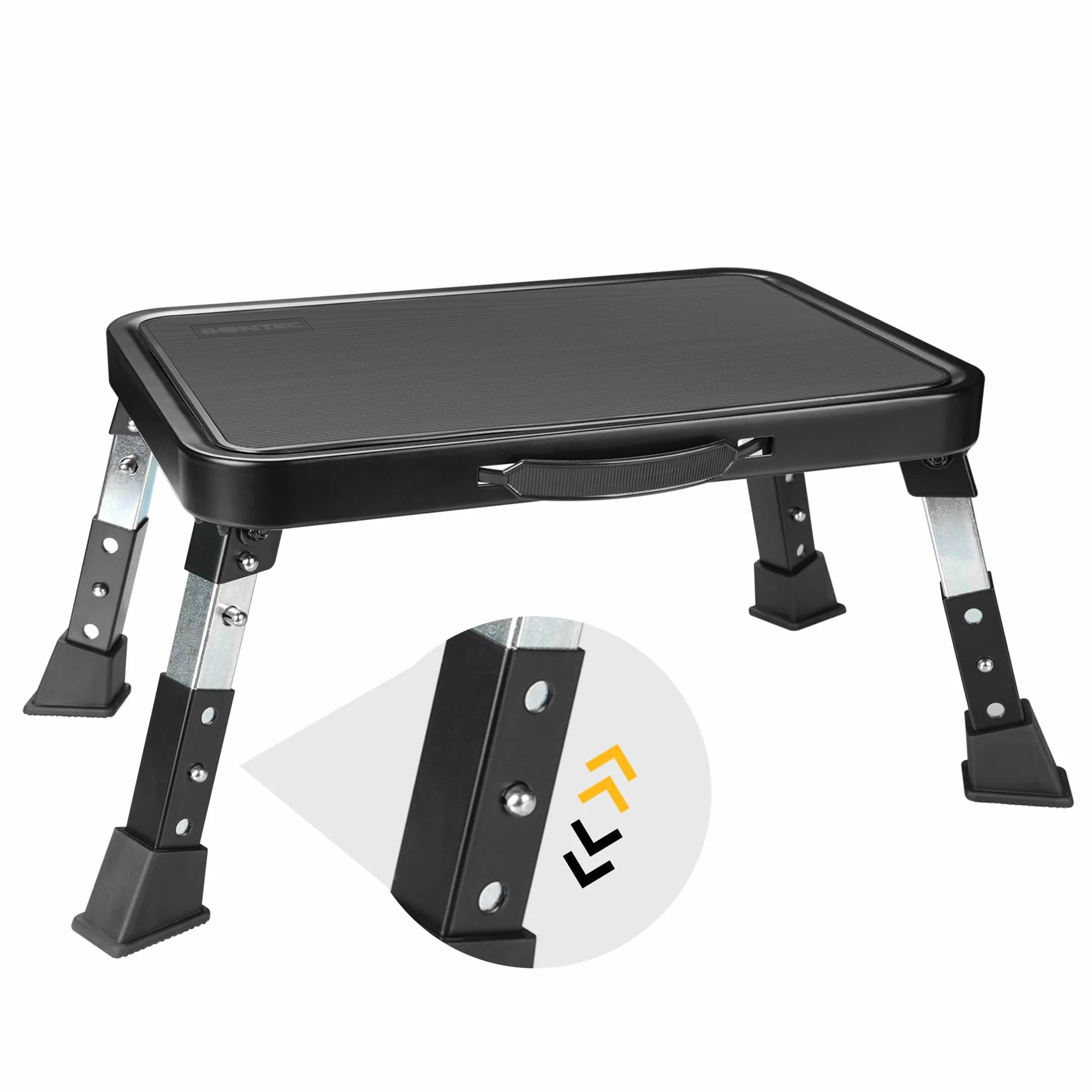 BONTEC Taburete Plegable 3 Niveles Ajustable en Altura, Soporta 330 Libras, Antideslizante