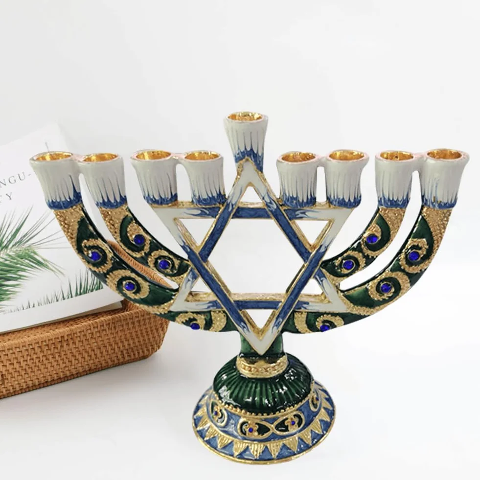 Chanukah Menorah Candelabrum antyczny świecznik festiwal ozdobiony klejnotami świecznik stół centralny