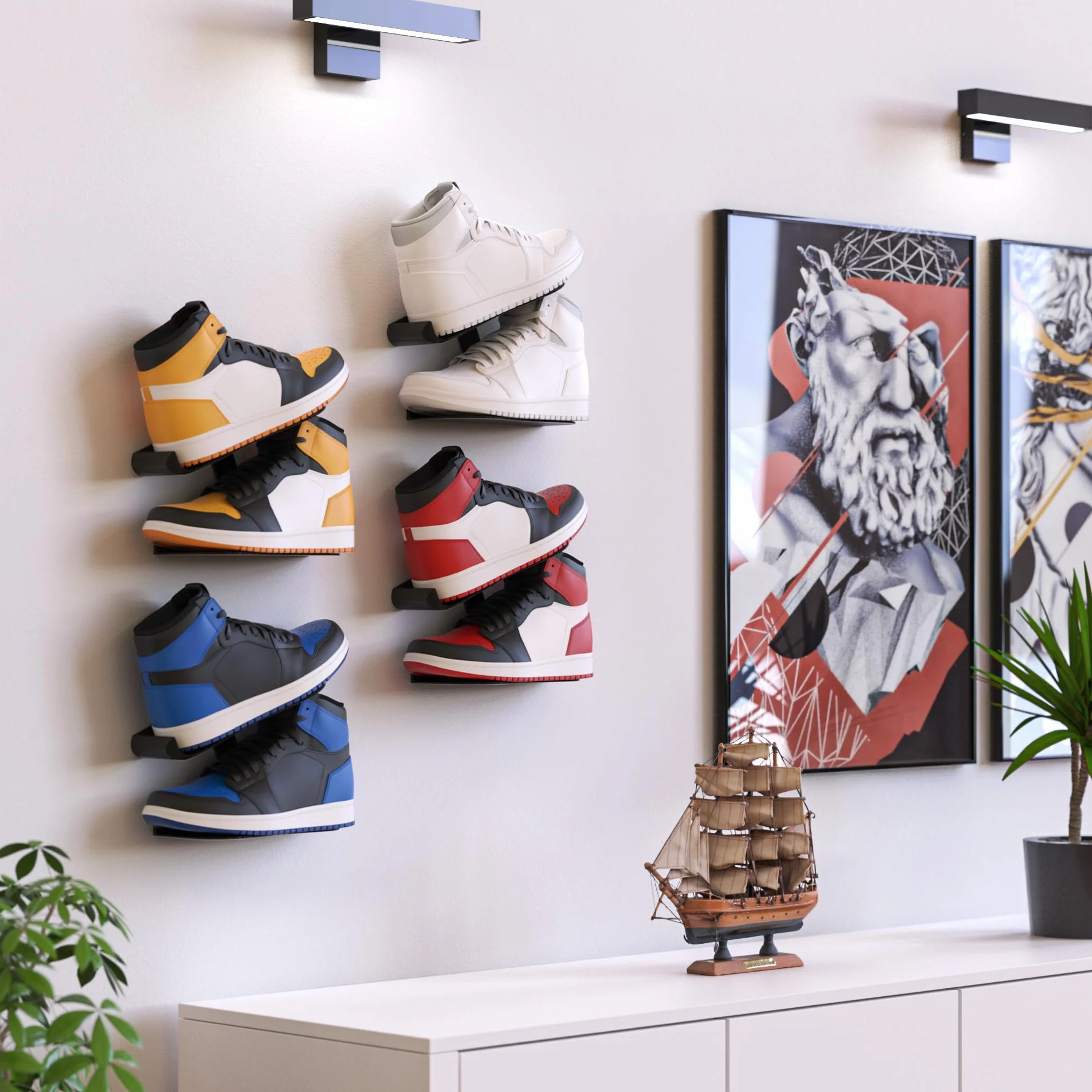 Mobilefox 700148 Sneakersy montowane na ścianie półka na buty do montażu na ścianie czarny zestaw 2 sztuk (700148)