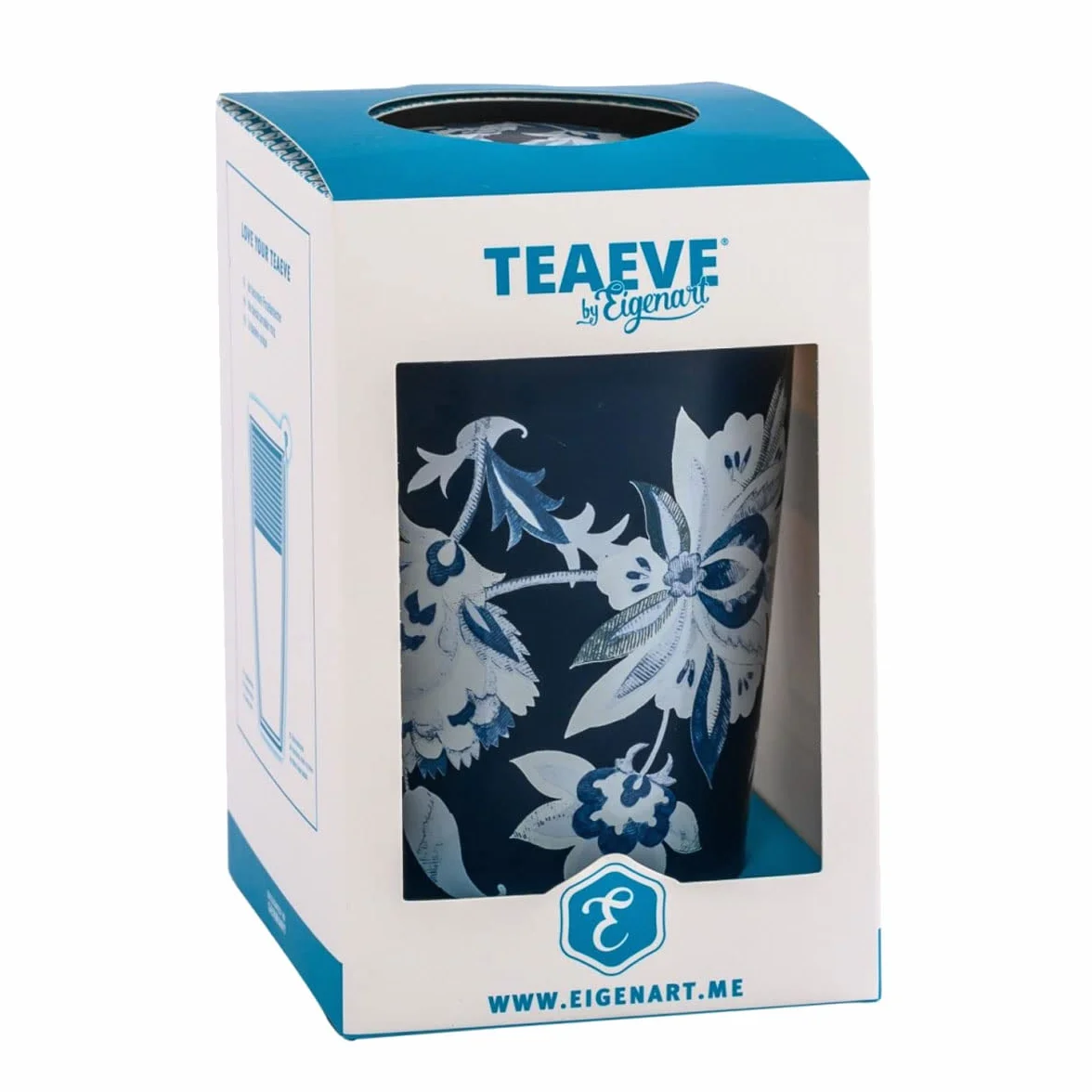 Eigenart Teaeve Luna Blue kubek z podwójnymi ściankami z porcelany z pokrywką i sitkiem ze stali nierdzewnej, bez BPA, 350 ml, 80049B