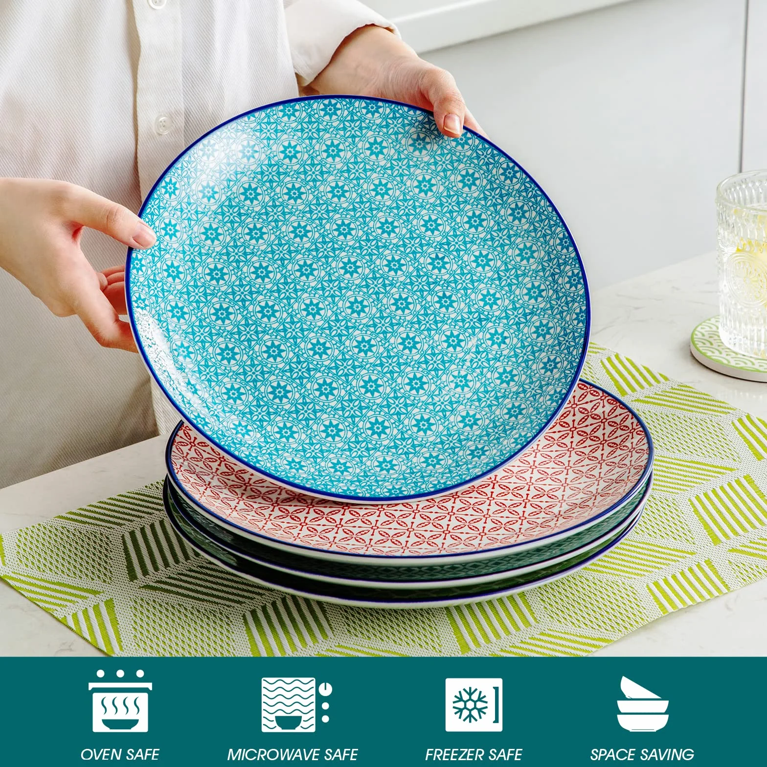 Vancasso Seria MACARON Japoński Talerz Porcelanowy 27 cm 4 Sztuki Wielokolorowy
