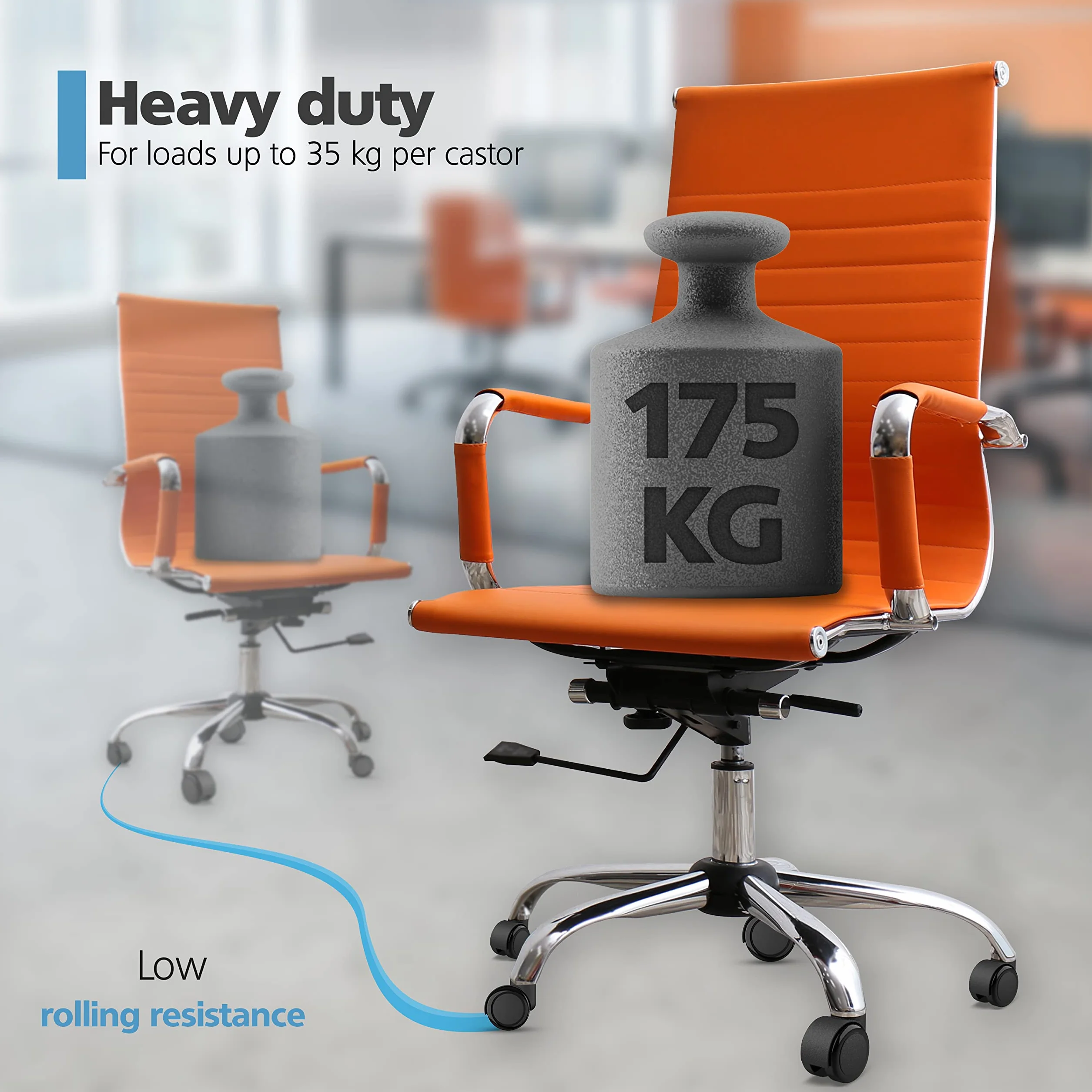 RAVN HAMAN Zestaw 5 kółek do krzeseł biurowych 10 mm x 22 mm do 175 kg bezrysowe gumowe