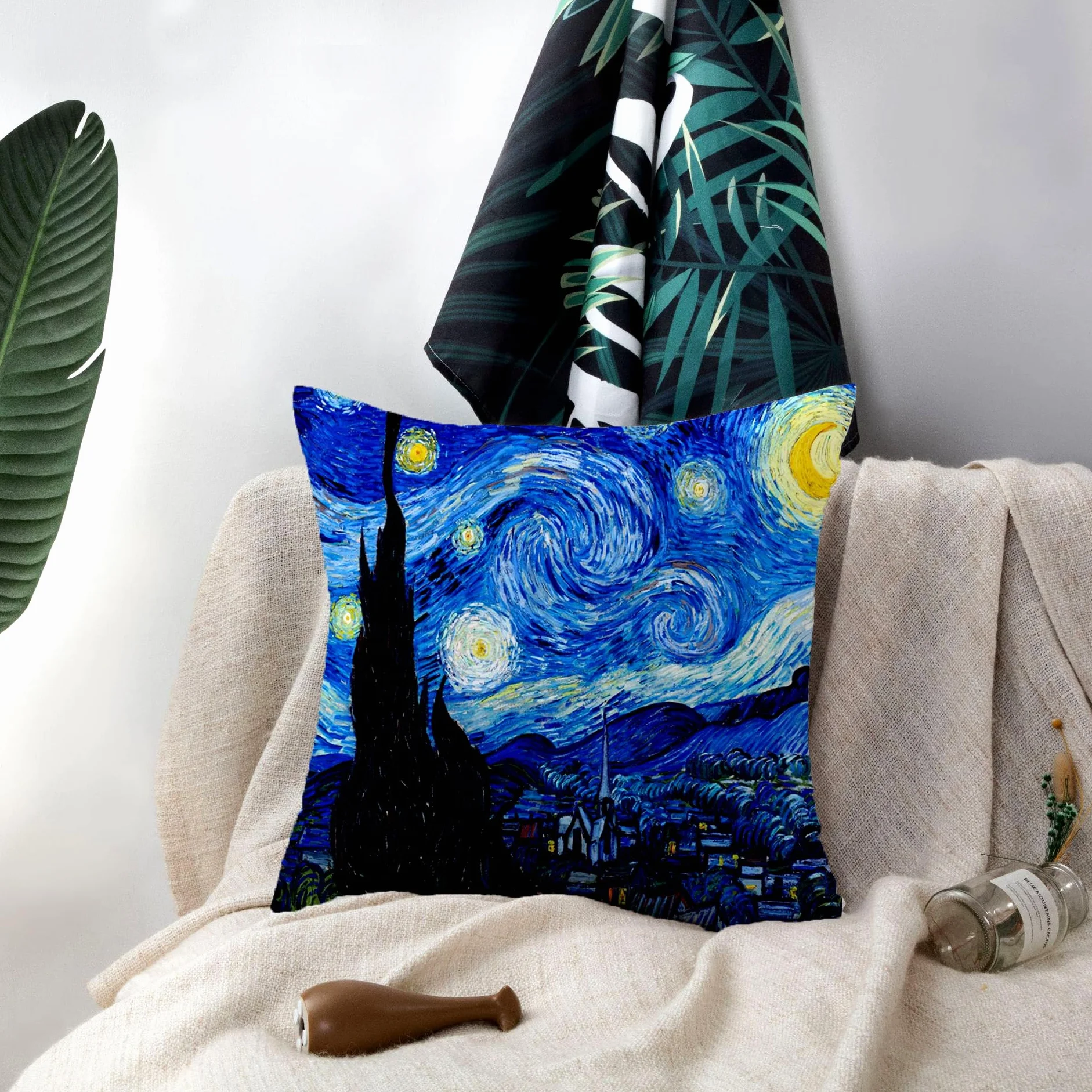 HUASHUZI Poszewka na poduszkę Gwiaździsta noc Van Gogha prezenty dekoracje poszewka na poduszkę dekoracyjna dom do salonu kanapa sofa 45 x 45 cm