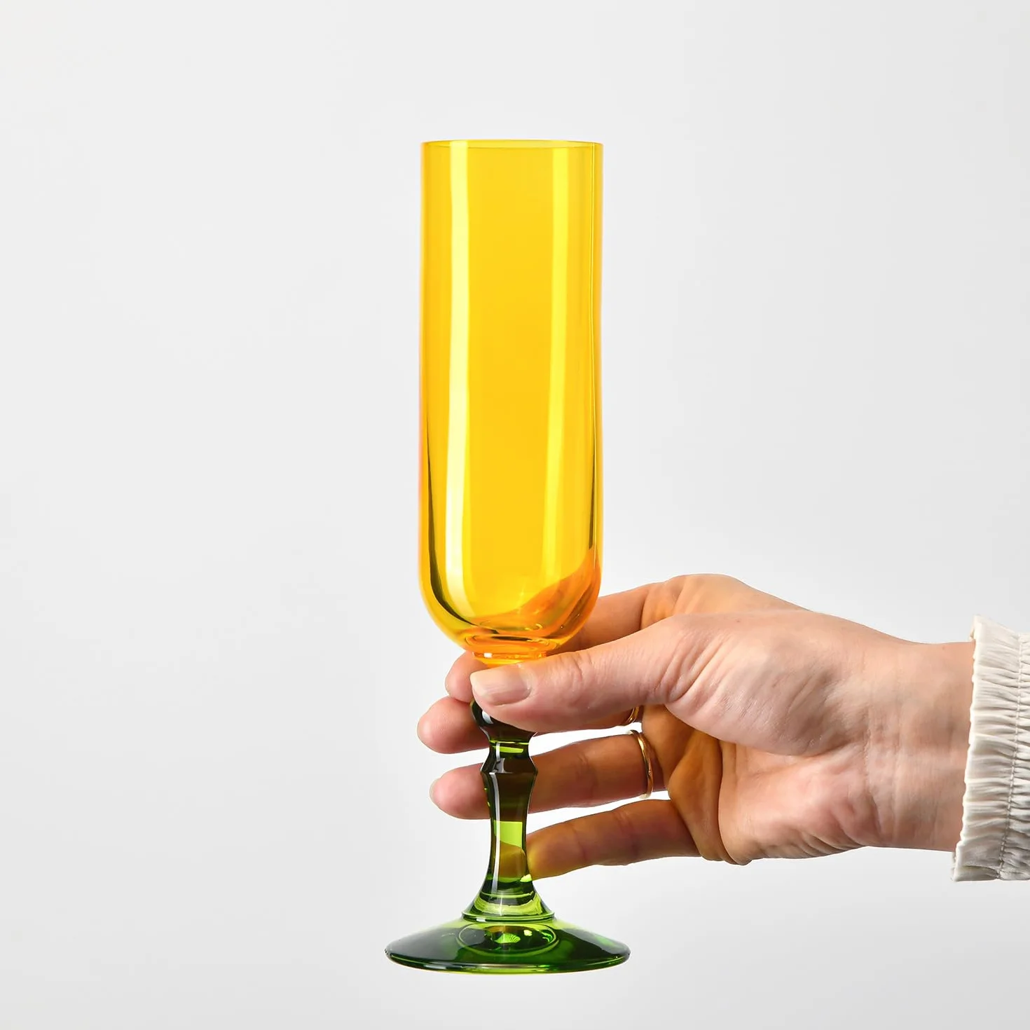 KROSNO Kieliszki do Szampana i Prosecco 2 x 220 ml Bubble Żółto-zielone Kryształ Bezołowiowy Ręcznie malowane