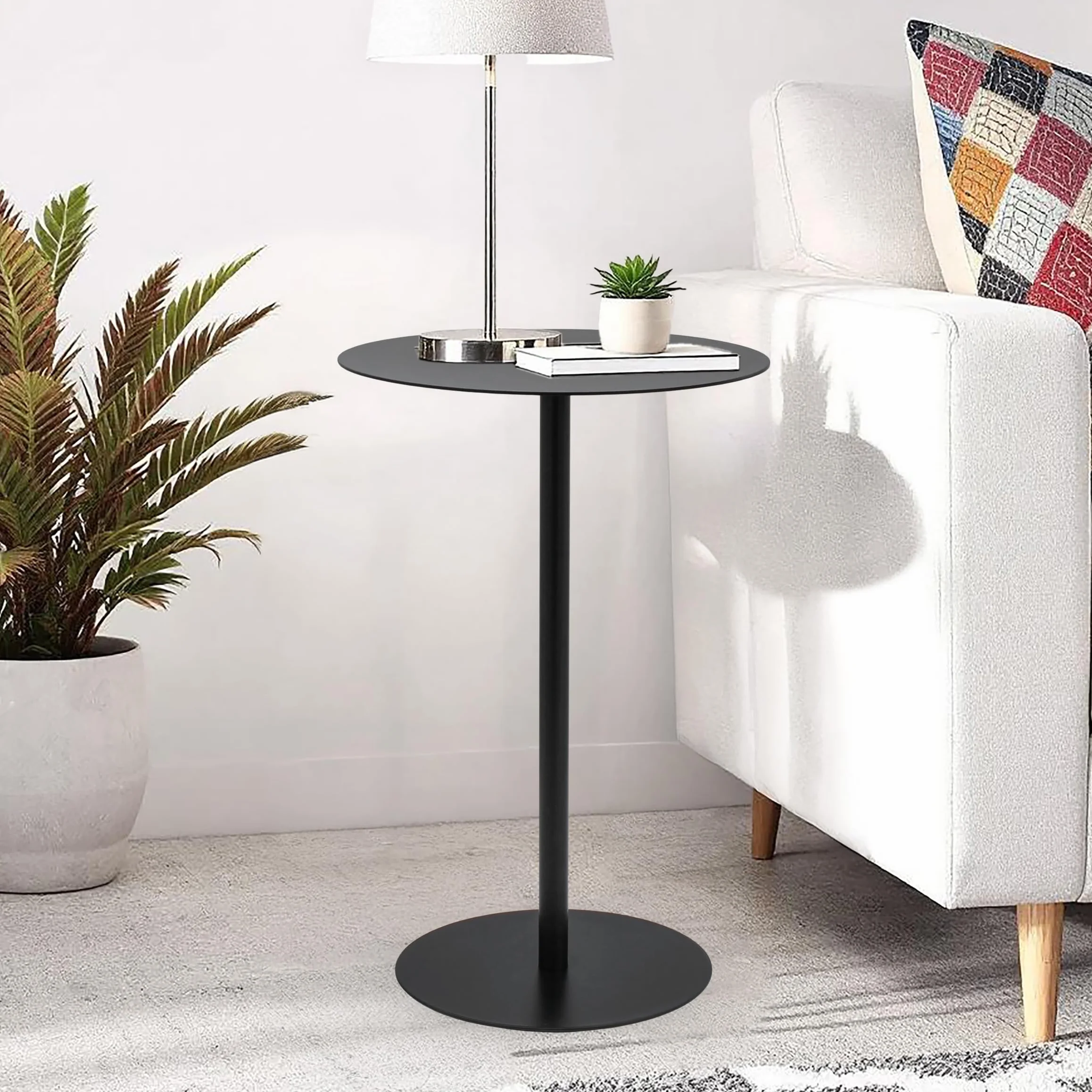 Spetebo Metalowy stolik pomocniczy, okrągły, czarny, matowy, Ø 35 cm, stolik kawowy w stylu bistro – stolik do salonu, dekoracyjny stolik na kwiaty, stolik pod telefon, stolik dekoracyjny o wyglądzie
