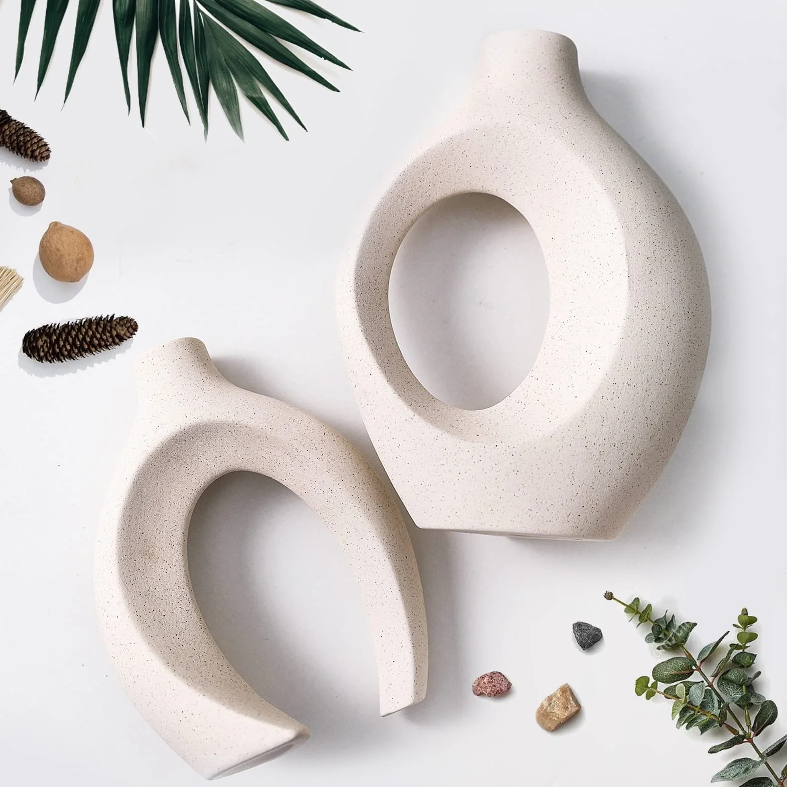 Ceramiczne wazony na kable zestaw 2 biały nordycki okrągłe doniczki