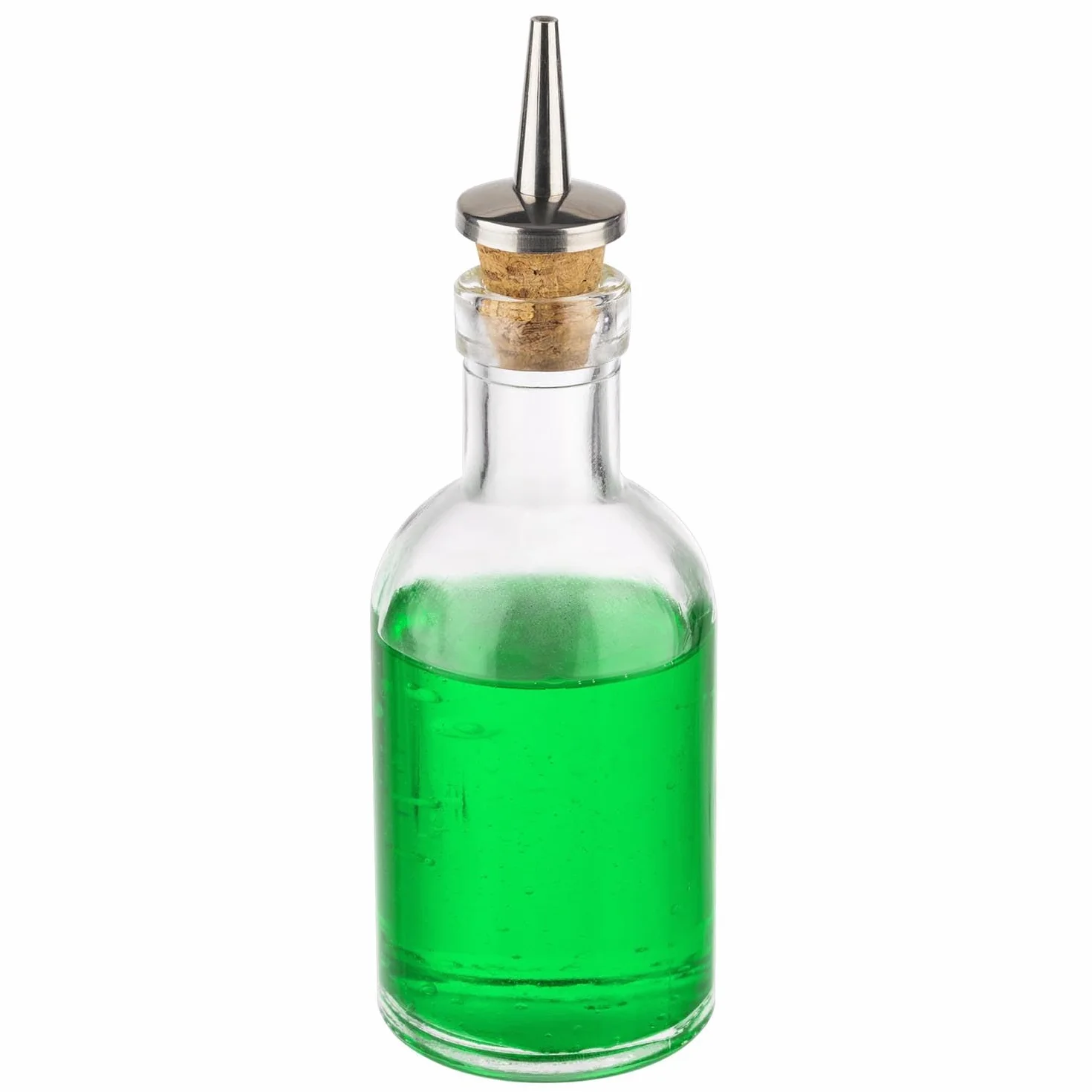 APS 40512 butelka na ocet i olej Ø 5 cm, wysokość 15,5 cm, 100 ml, szklany pojemnik, nalewak z korka/stali nierdzewnej