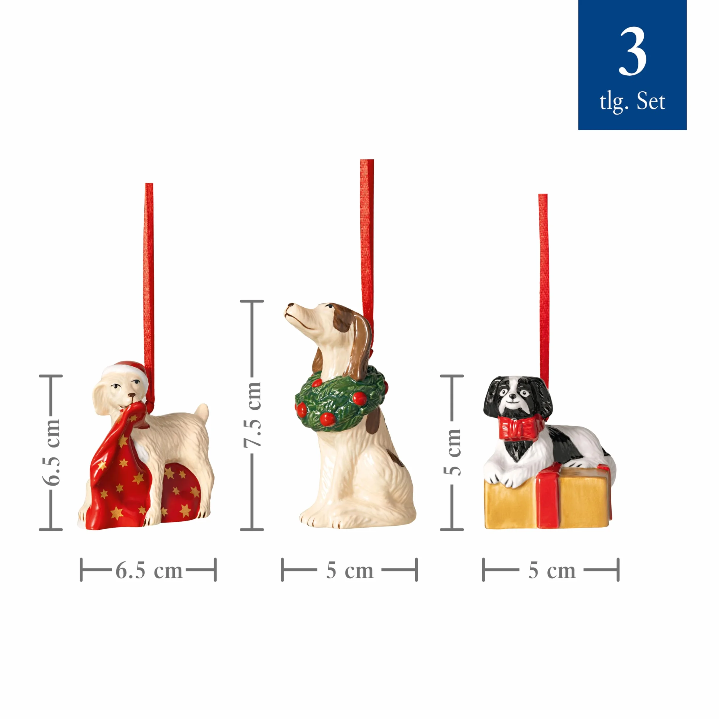Villeroy & Boch Nostalgic Ornaments zestaw ozdób psy 3 el. 5 x 5 x 7,5 cm figurki porcelanowe
