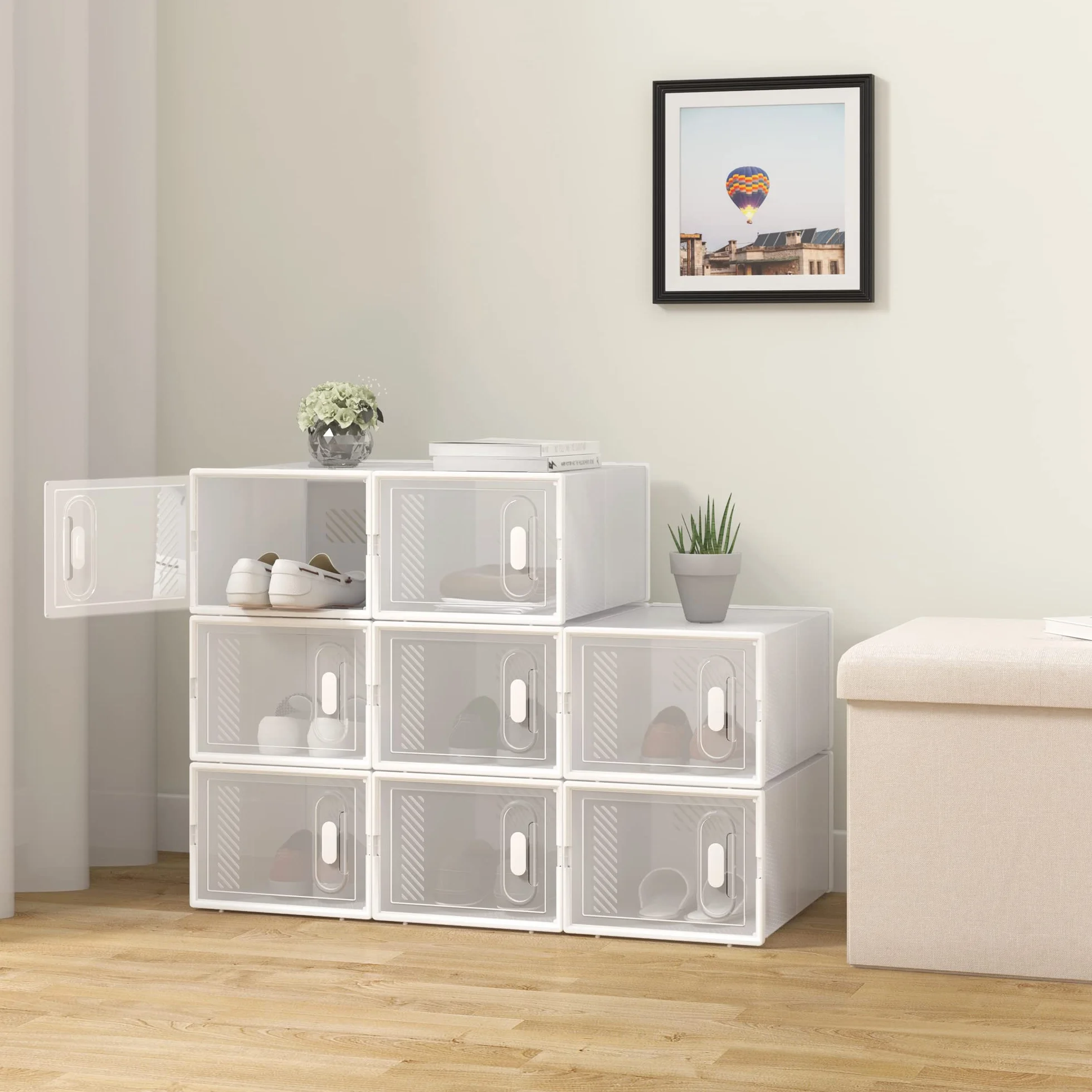 WOLTU Regał na buty z 8 pojemnikami, system regałowy z zapięciem magnetycznym, 25 x 19 x 35 cm
