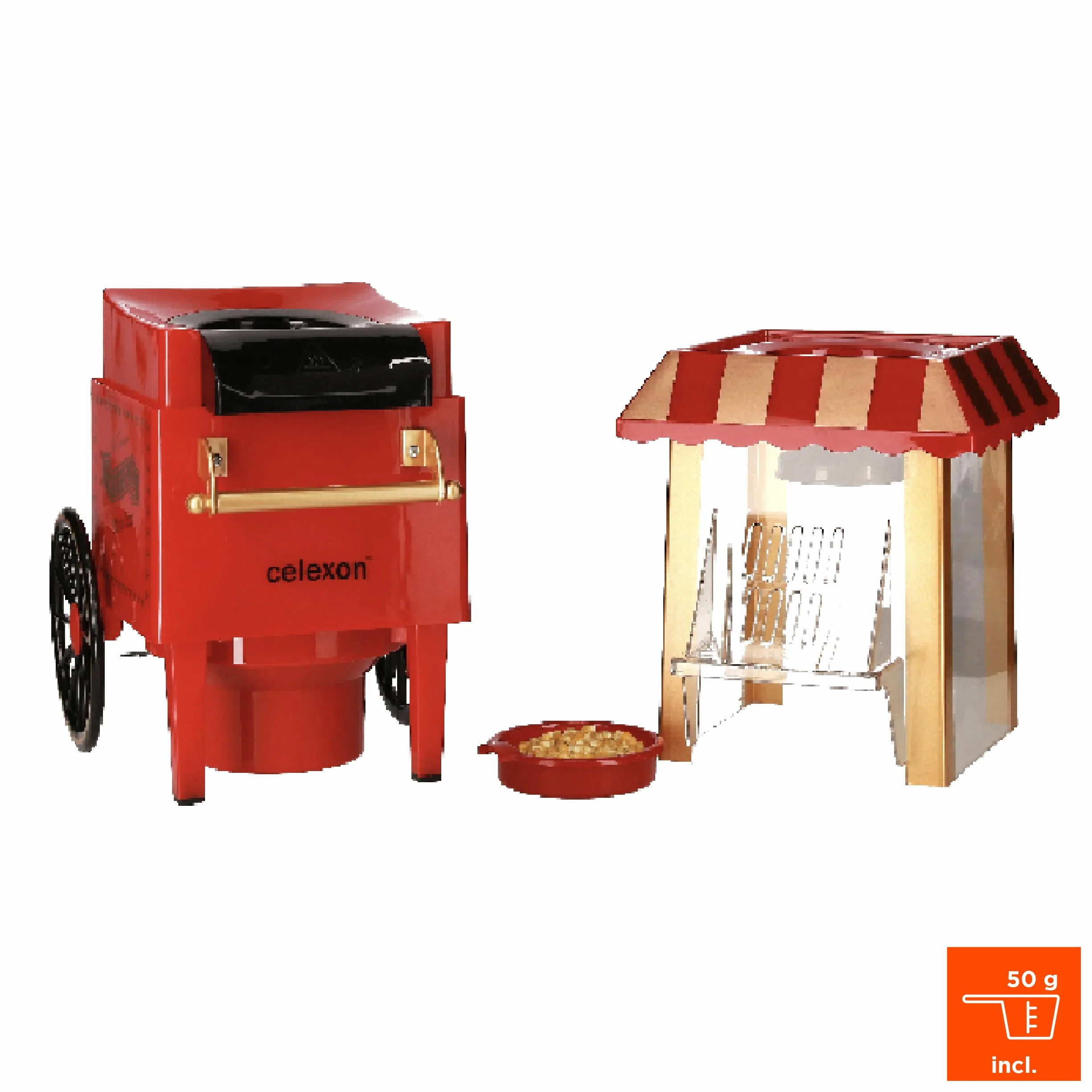 celexon CinePop CP500 maszyna do popcornu 24x19x39,5 cm czerwony retro bez oleju
