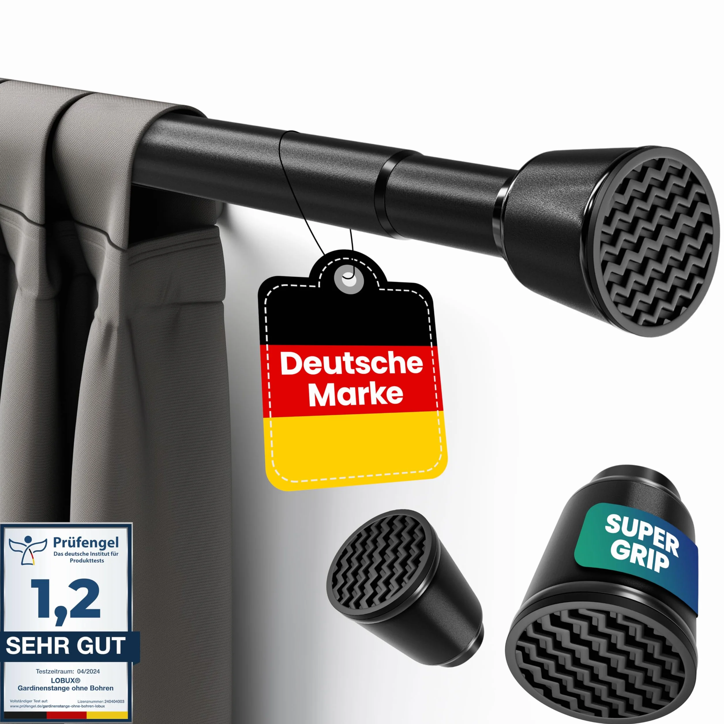 LOBUX Karnisz teleskopowy czarny 260-350 cm drążek zaciskowy