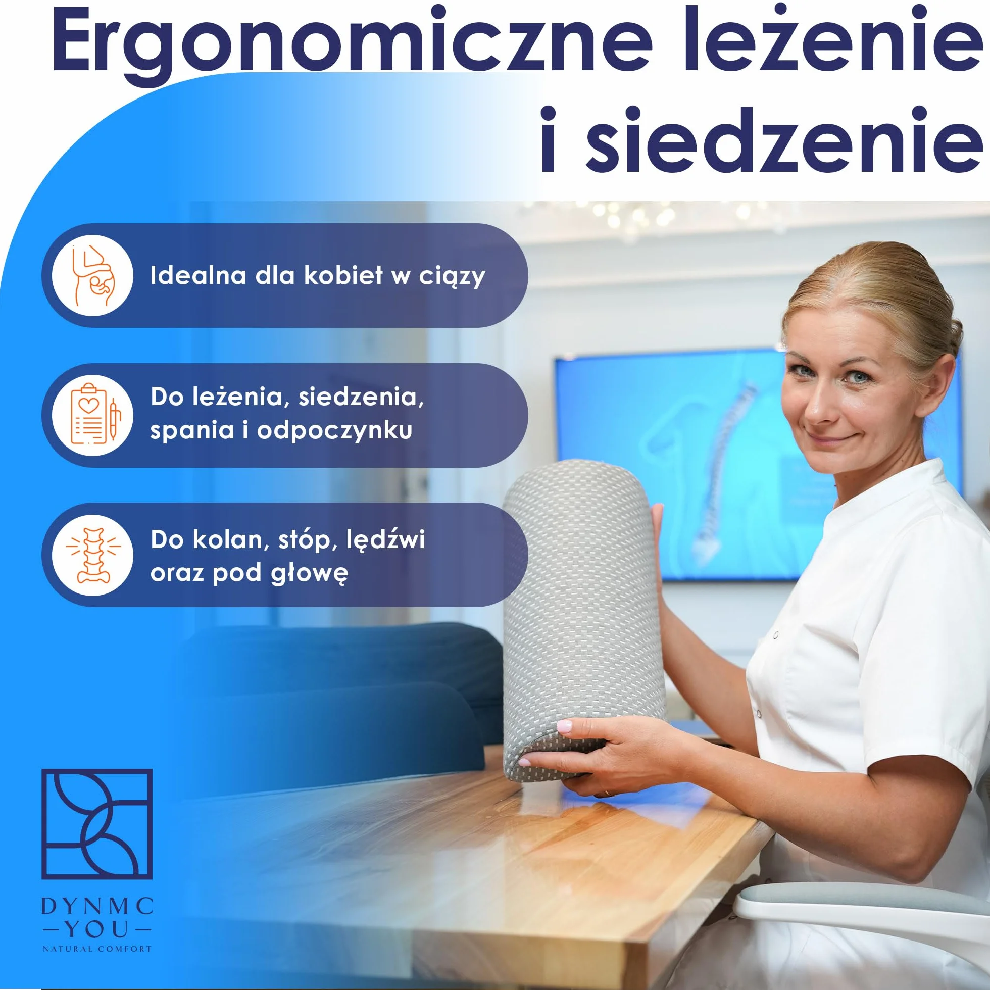 Wygodna poduszka pod kolana dla osób śpiących na boku, w ciąży - Średnio twarda wykonana z pianki z pamięcią kształtu i miękkiego pokrowca OEKO-TEX, poduszka lędźwiowa DYNMC YOU - Szara