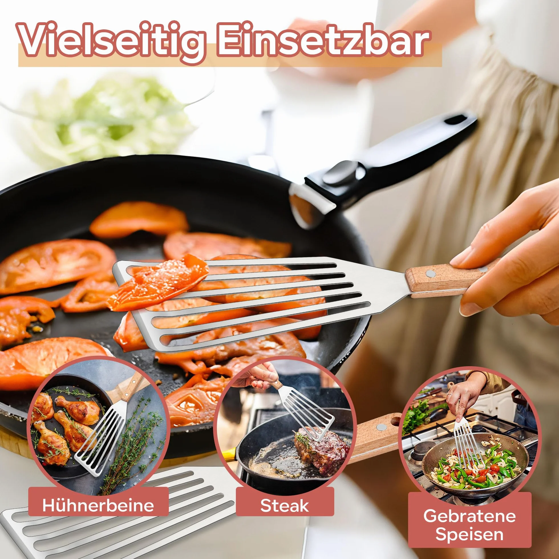 Joyfair Zestaw Szpatułek Do Patelni, Stal Nierdzewna, 2 Sztuki, Odporna Na Wysokie Temperatury Łopatka Do Ryb, Kuchni, Smażenia, Obracania, Szczelinowa, Metalowa