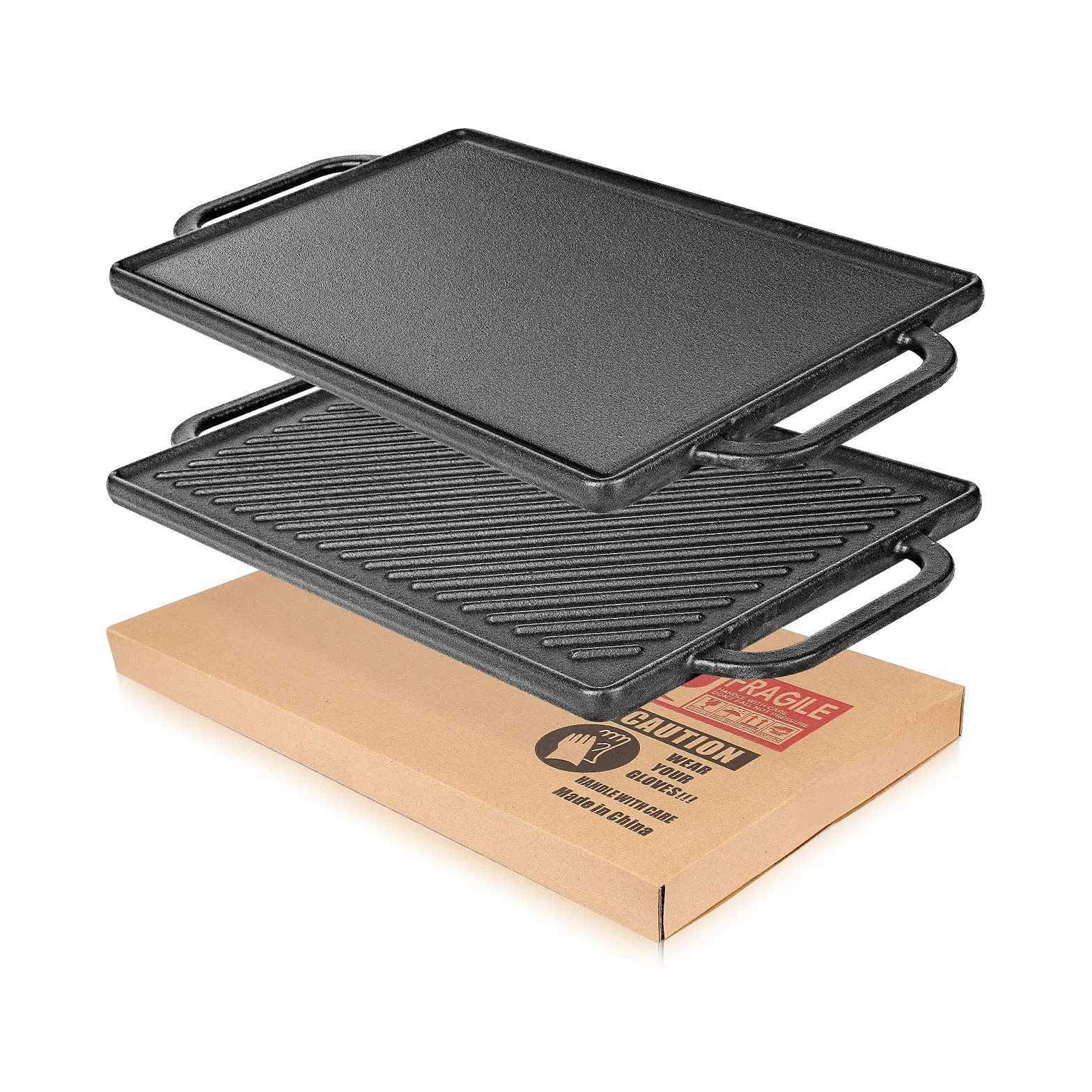 GFTIME Żeliwna płyta grillowa dwustronna 33 x 21 cm do piekarnika i grilla