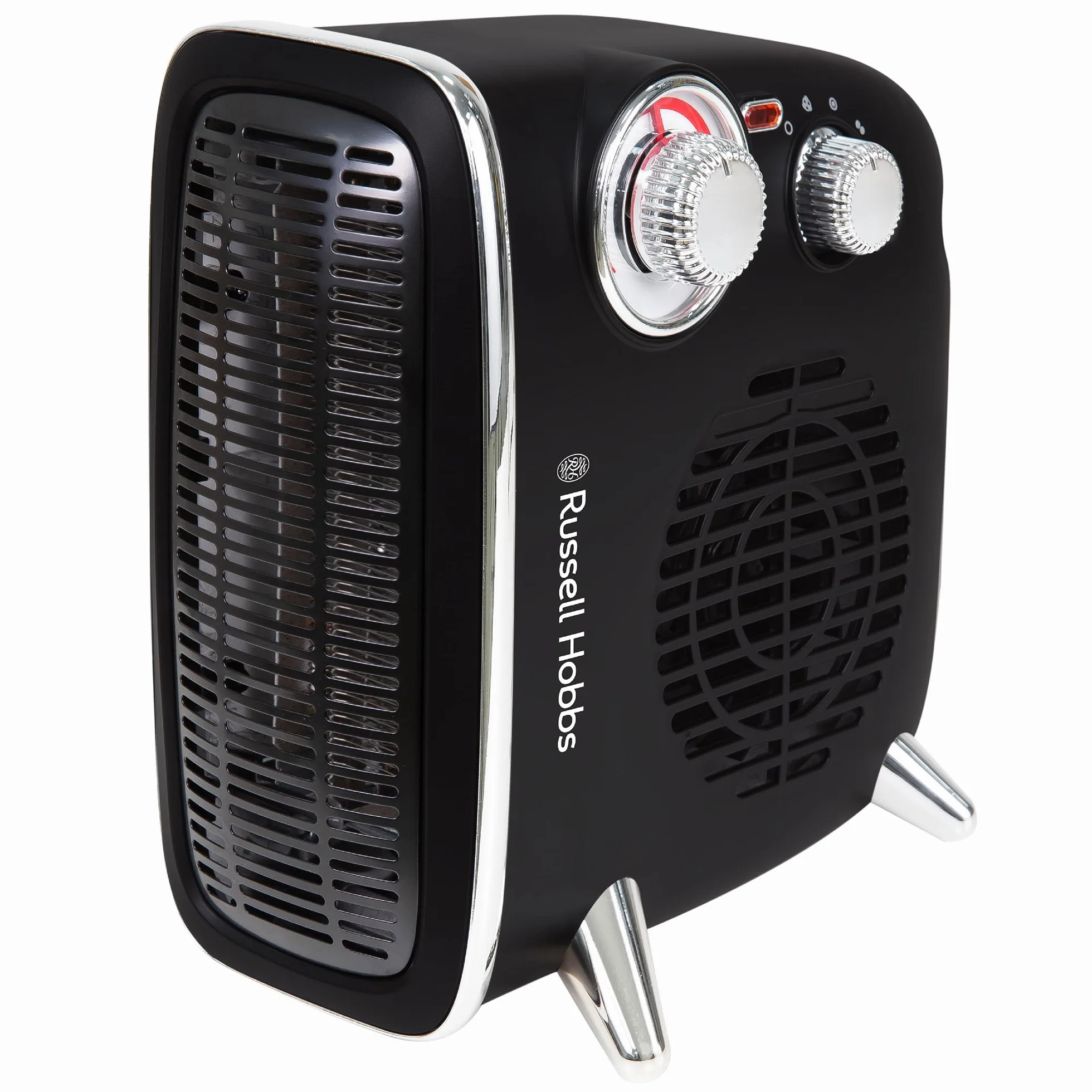 Russell Hobbs RHRETHFH1001B Grzejnik elektryczny 1800 W / 1,8 kW, retro wentylator poziomy/pionowy, z regulowanym termostatem, 2 ustawienia temperatury, 20 m2, sterowanie tarczą, czarny