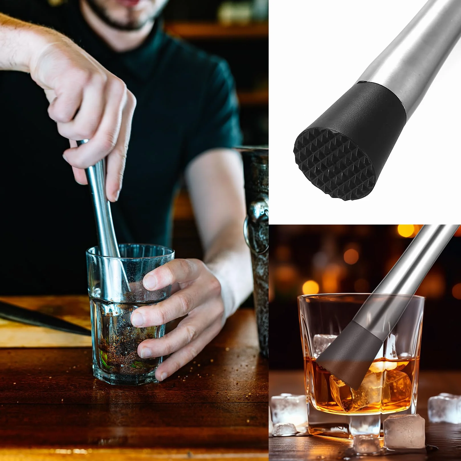 2 szt. tłuczek do koktajli ze stali nierdzewnej, ubijak do koktajli, kruszarka do lodu, tłuczek Caipirinha, ubijak Mojito, akcesoria do baru