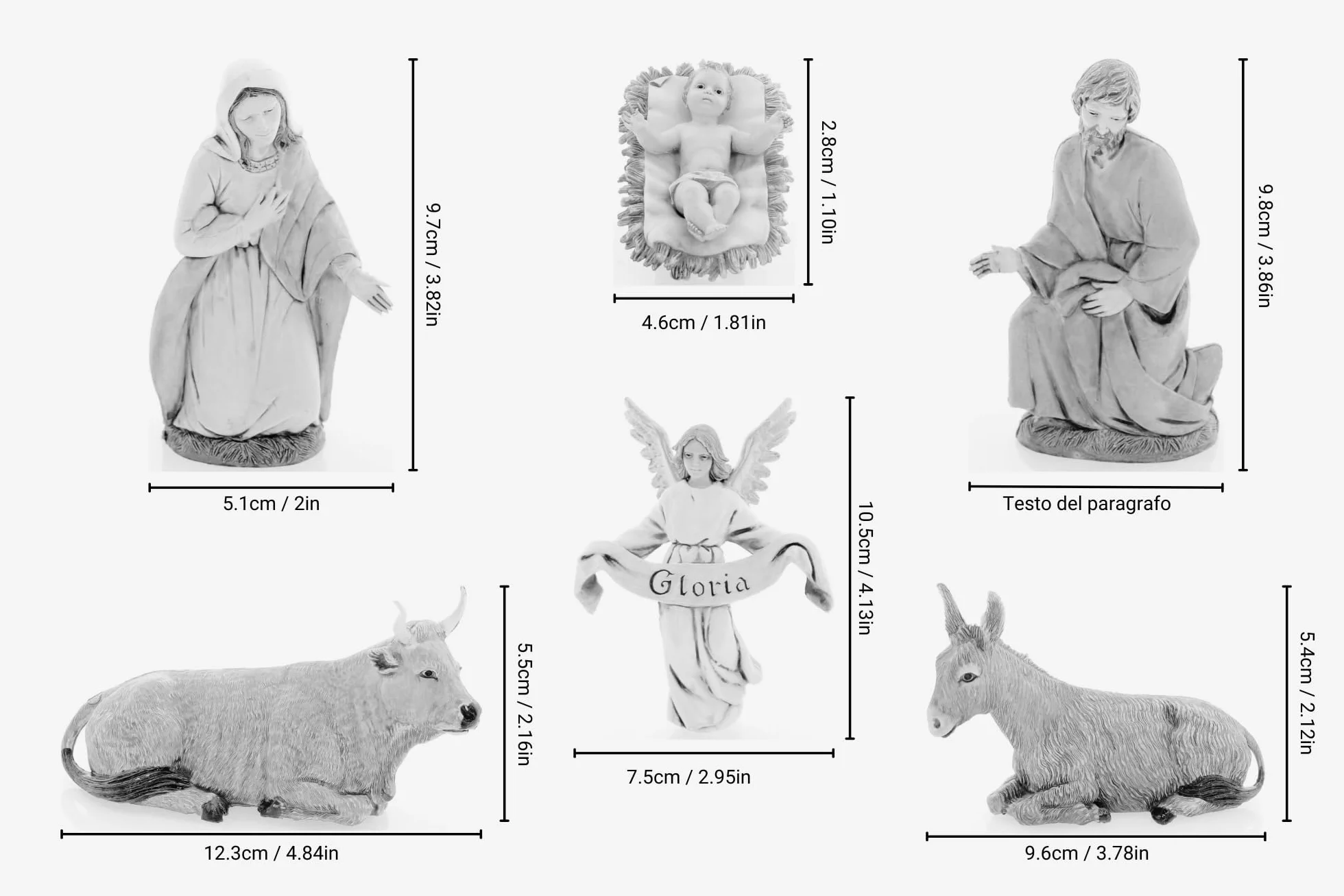 Moranduzzo Szopka, 6 figurek do szopki, 13 cm, skala 1:15, niezniszczalne figurki szopki, styl z XVIII wieku, ręcznie wykończony obraz, oficjalny produkt, wyprodukowano we Włoszech, rzeźbiarz M. Landi