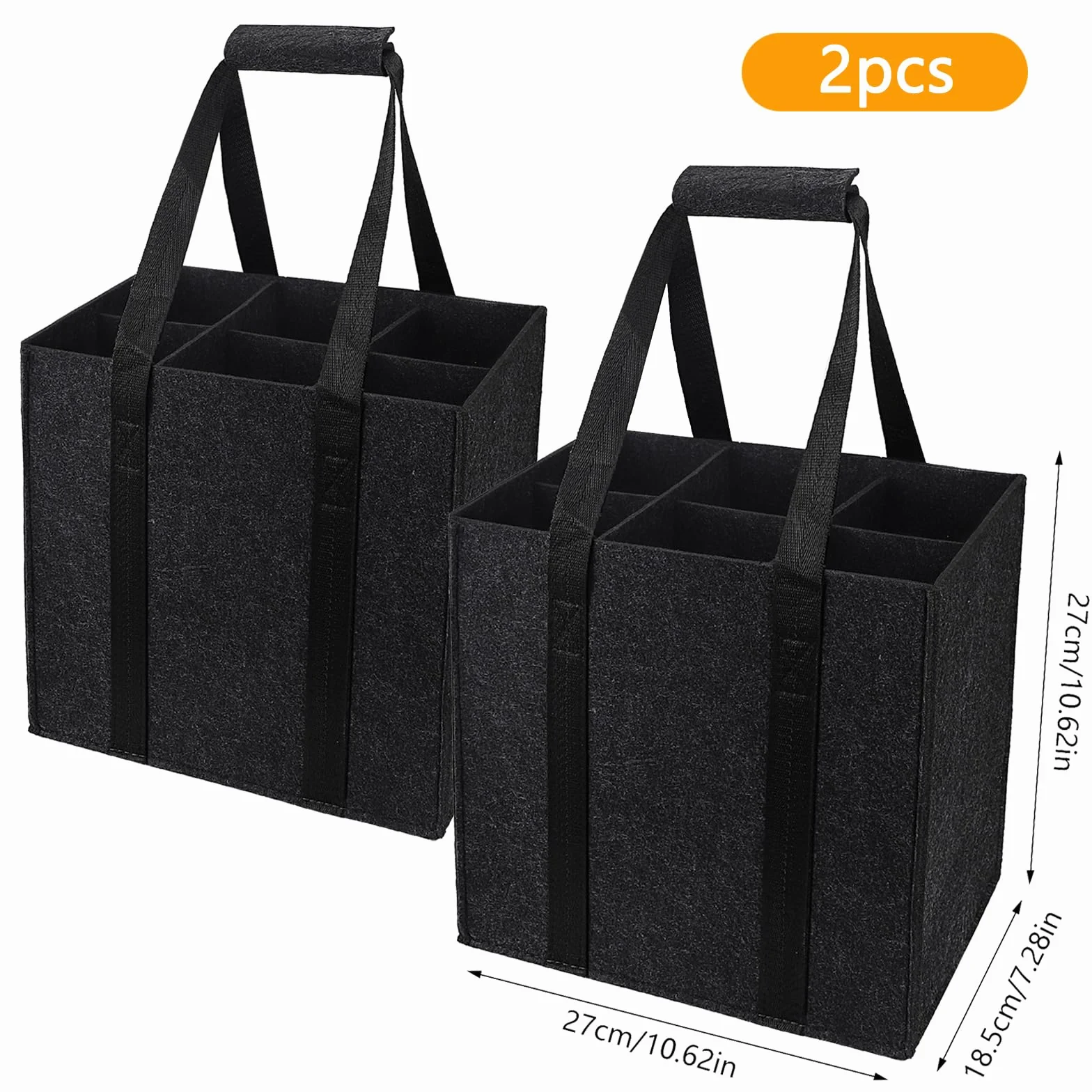 Torba na butelki z filcu z recyklingu, 6 przegródek, 1,5 l, 2 szt.