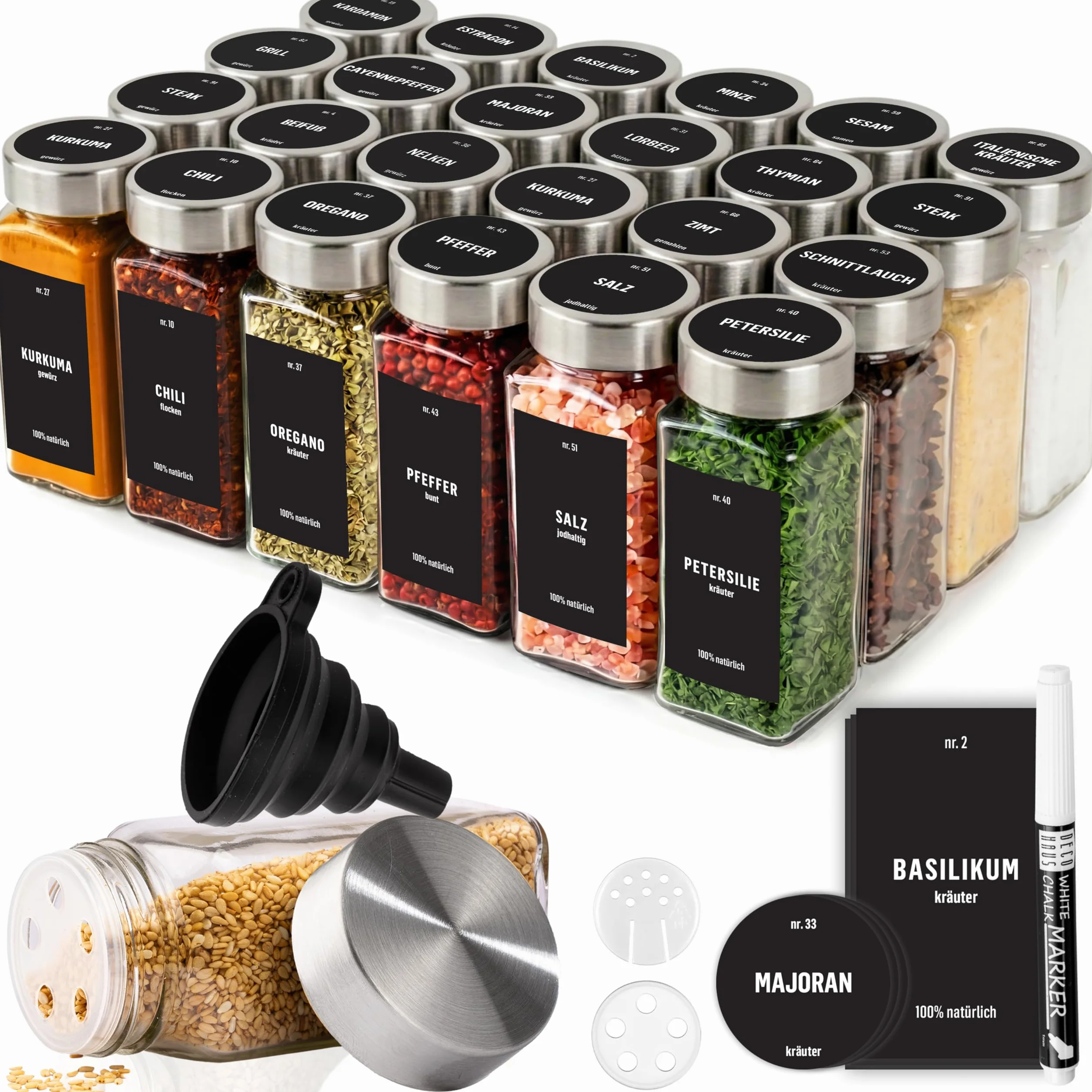 Deco haus® Słoiczki na Przyprawy z Nakrętką Zestaw 24 sztuk 120 ml 10,5 x 4,3 cm