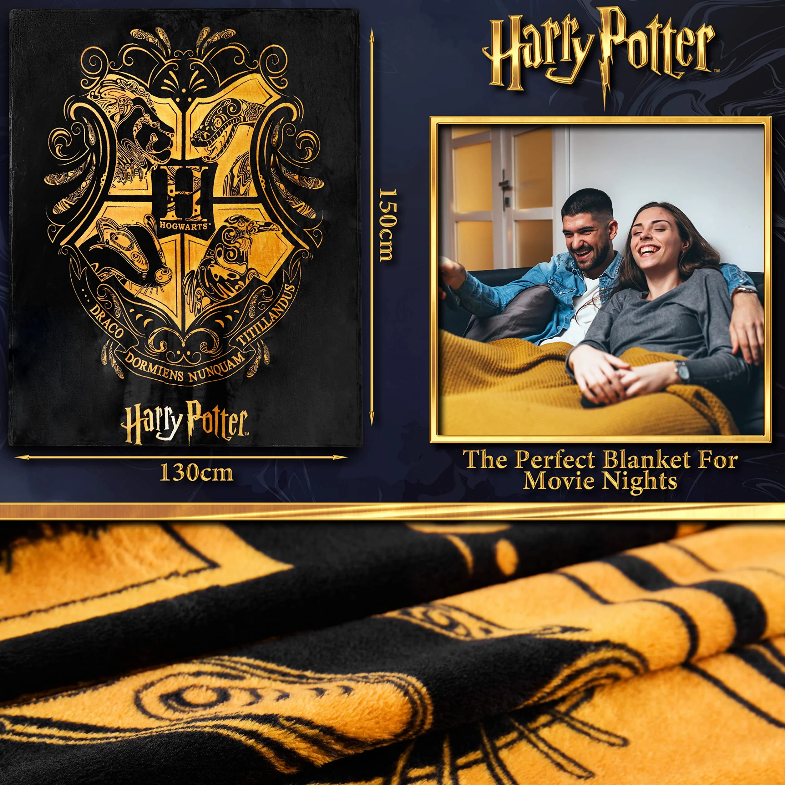 Koc polarowy Harry Potter 150 x 130 cm na łóżko Hogwarts