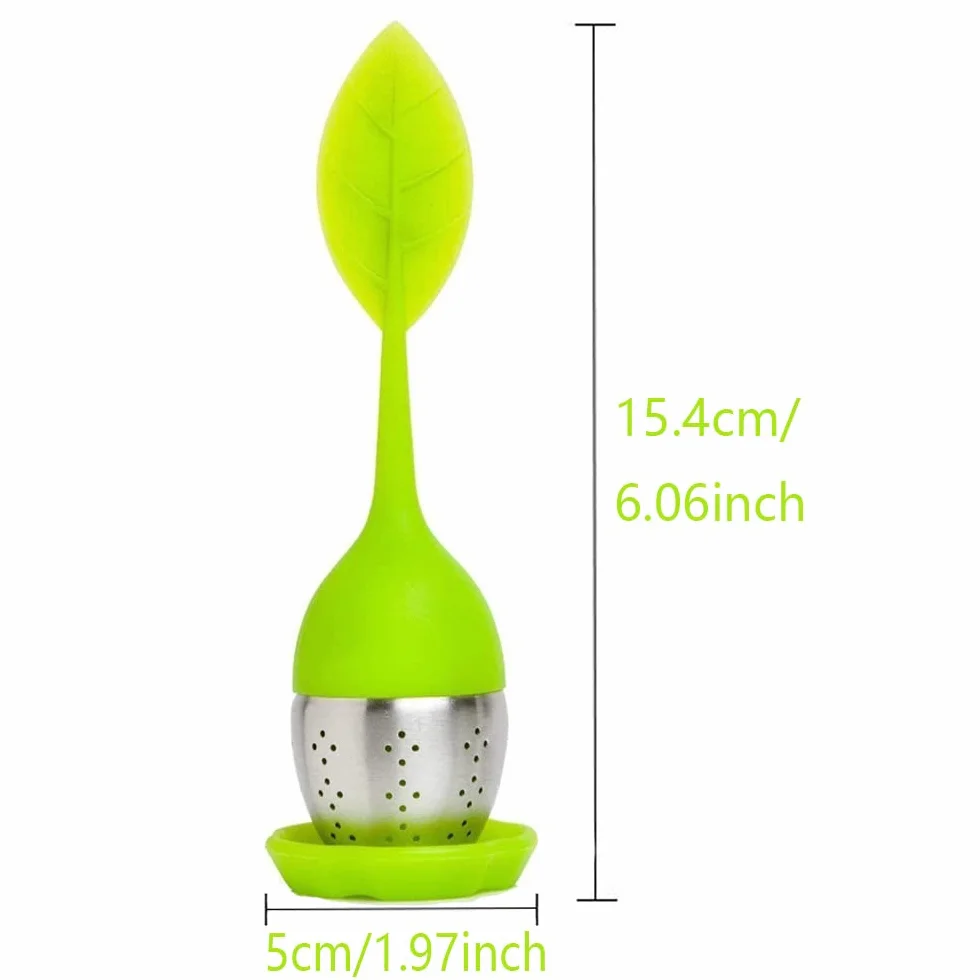 Silikonowe sitka do herbaty liściastej, 2 sztuki luźnej herbaty zaparzacz do herbaty z tacą ociekową w zestawie, najlepszy zaparzacz do herbaty, nowoczesny design liściasty, do filtrowania
