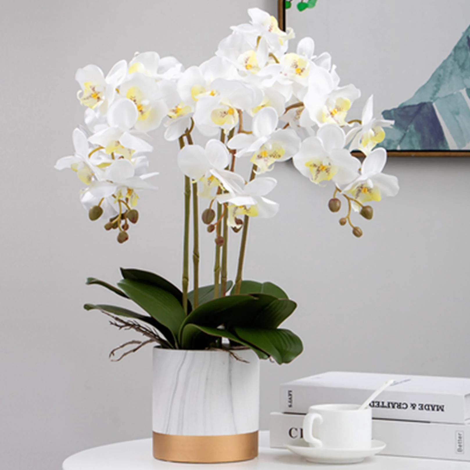 Sztuczne kwiaty phalaenopsis 80 cm białe 4 wiązki orchidei do mieszkania