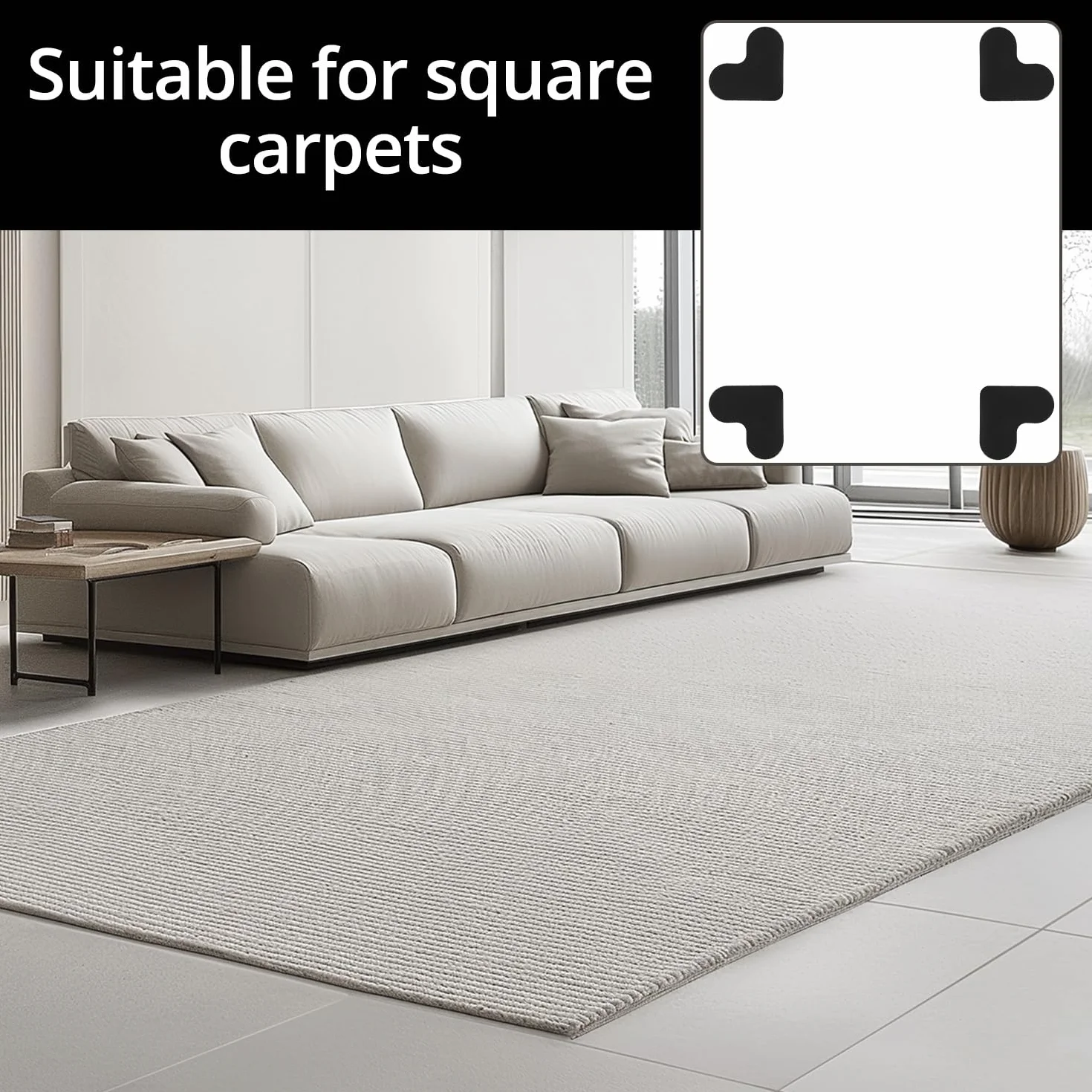 QWORK® 16-częściowe uchwyty do dywanów wielokrotnego użytku, 80 x 80 mm, antypoślizgowe, nadające się do prania, do wszystkich podłóg i dywanów, czarne