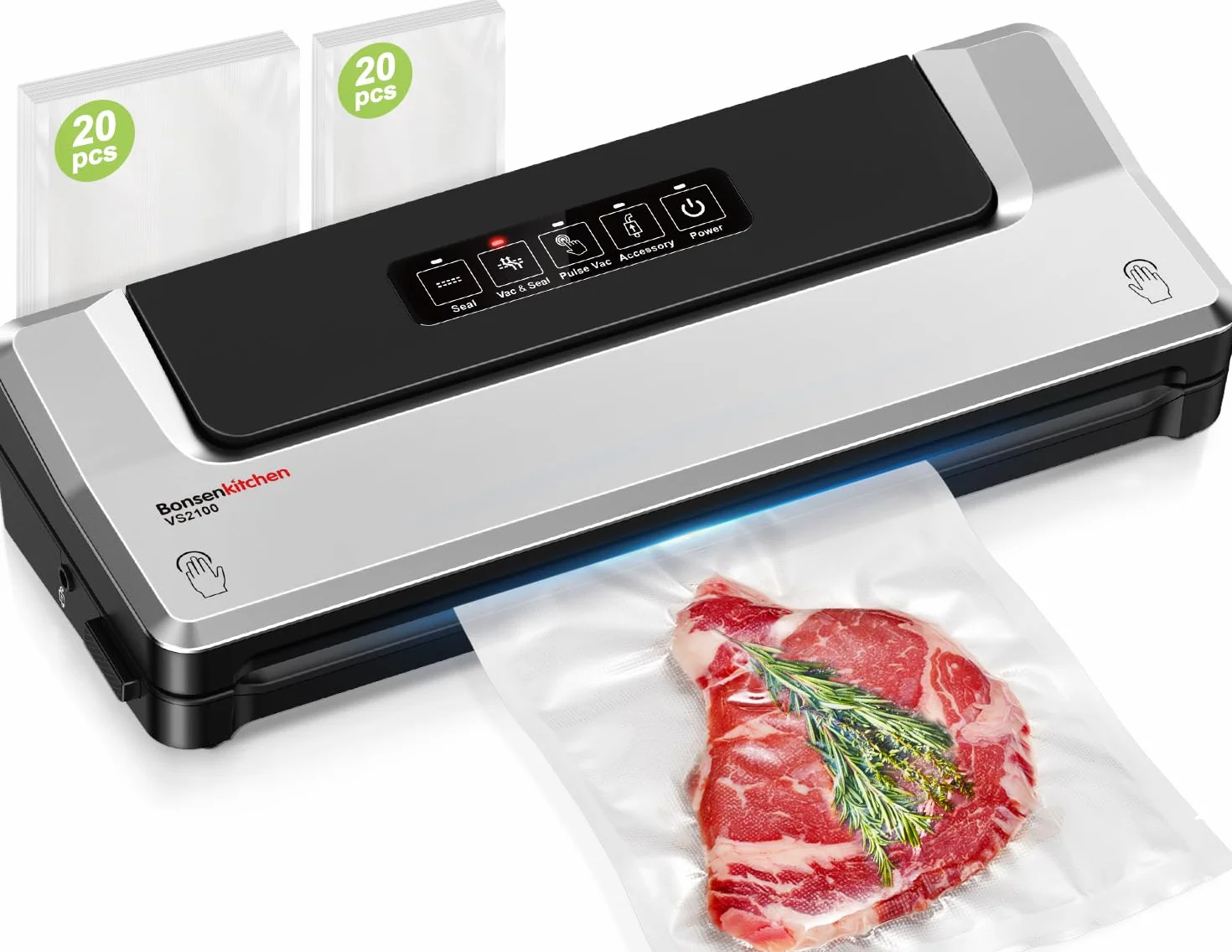 Bonsenkitchen Zgrzewarka próżniowa Sous Vide 40 worków próżniowych Srebrny