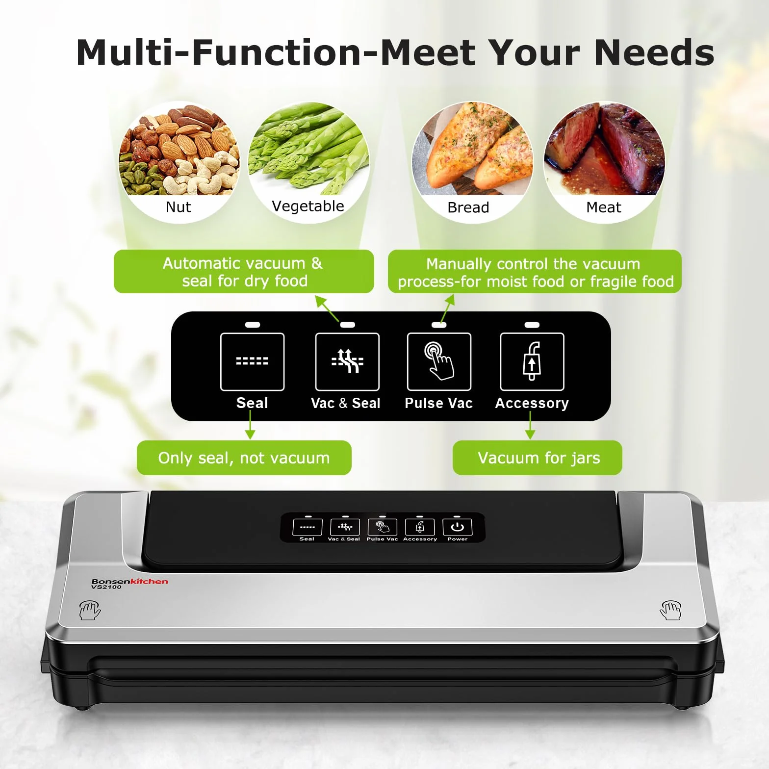 Bonsenkitchen Zgrzewarka próżniowa Sous Vide 40 worków próżniowych Srebrny